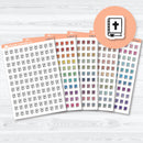 Bible study and church icon planner stickers with book and cross icons on a white matte sticker sheet