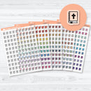 Clear matte Bible study and church icon planner stickers with book and cross icons on transparent sticker paper