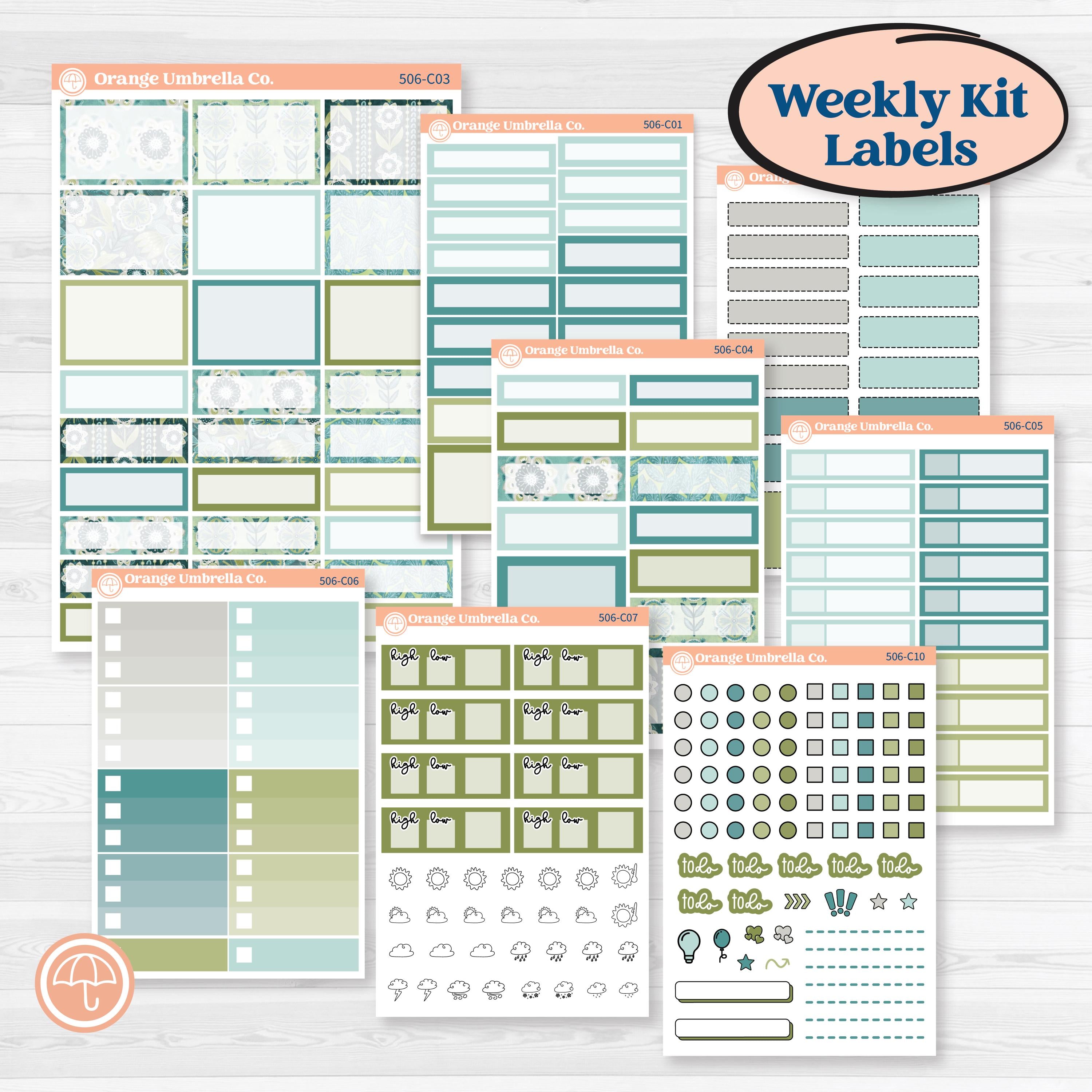 Soft Blue Florals Kit | Weekly Add-On Labels Planner Kit Stickers | Bl