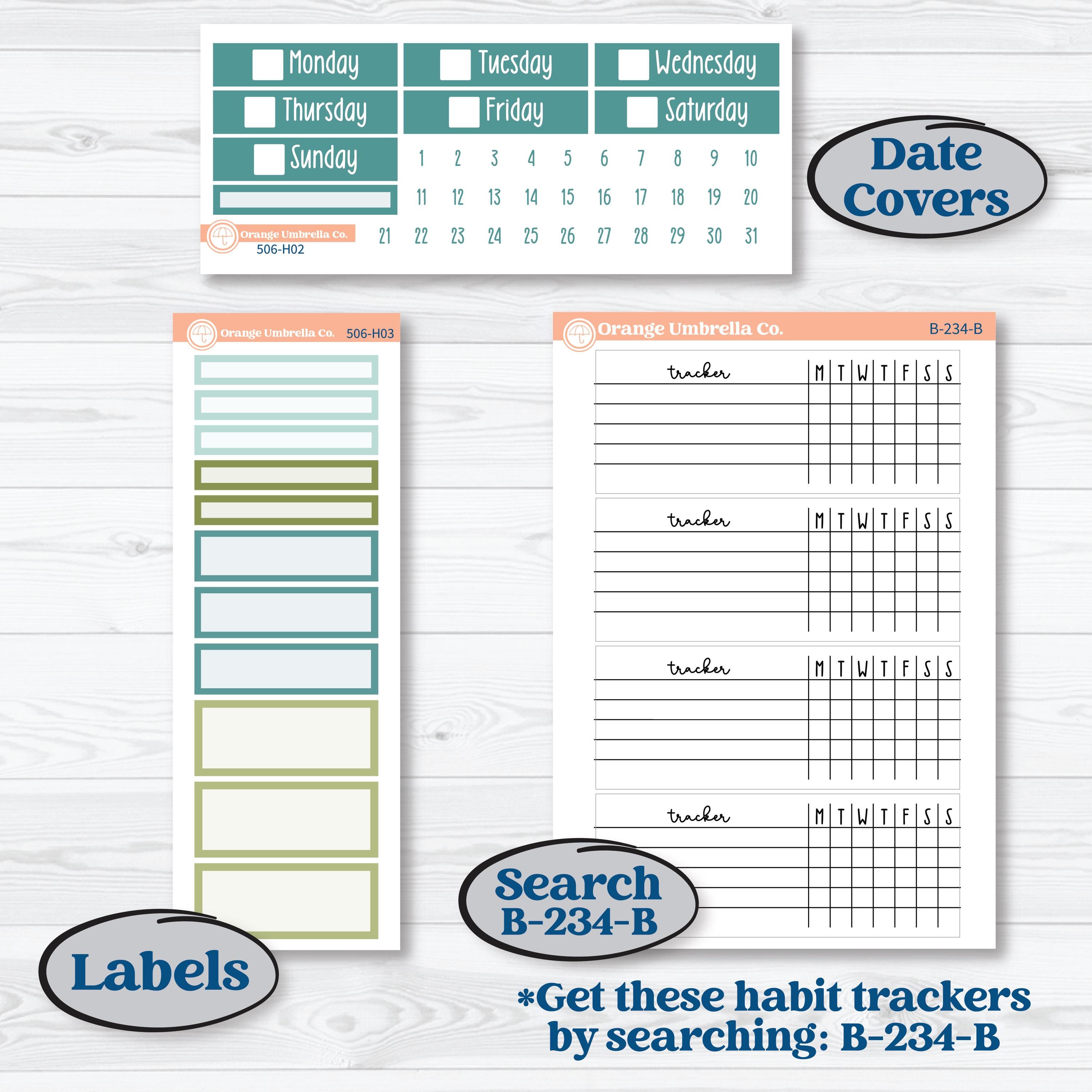 Soft Blue Florals Kit | Plum Vertical Priorities 7x9 Planner Kit Stickers | Blue Flora | KIT-506-H