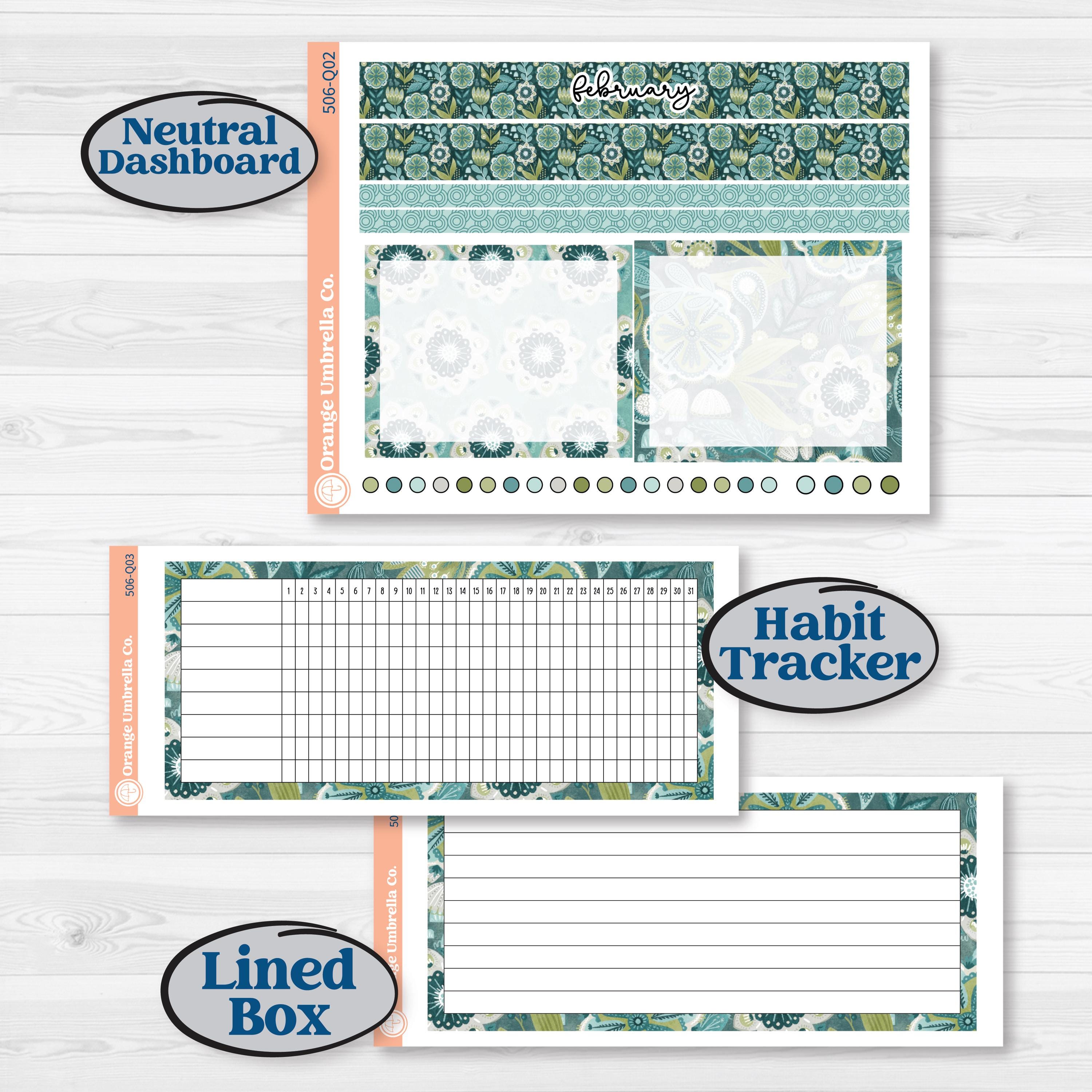 Soft Blue Florals Kit | 7x9 Plum Monthly & Dashboard Planner Kit Stickers | Blue Flora | KIT-506-Q