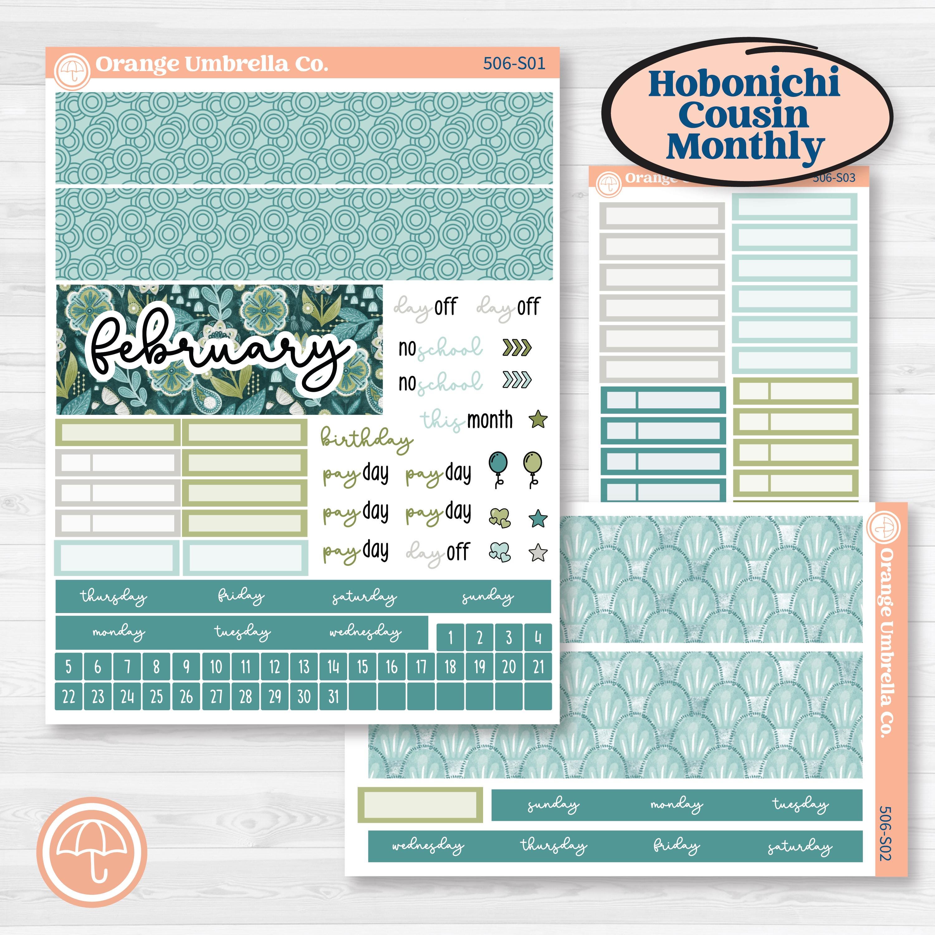 Soft Blue Florals Kit | Hobonichi Cousin Monthly Planner Kit Stickers | Blue Flora | KIT-506-S