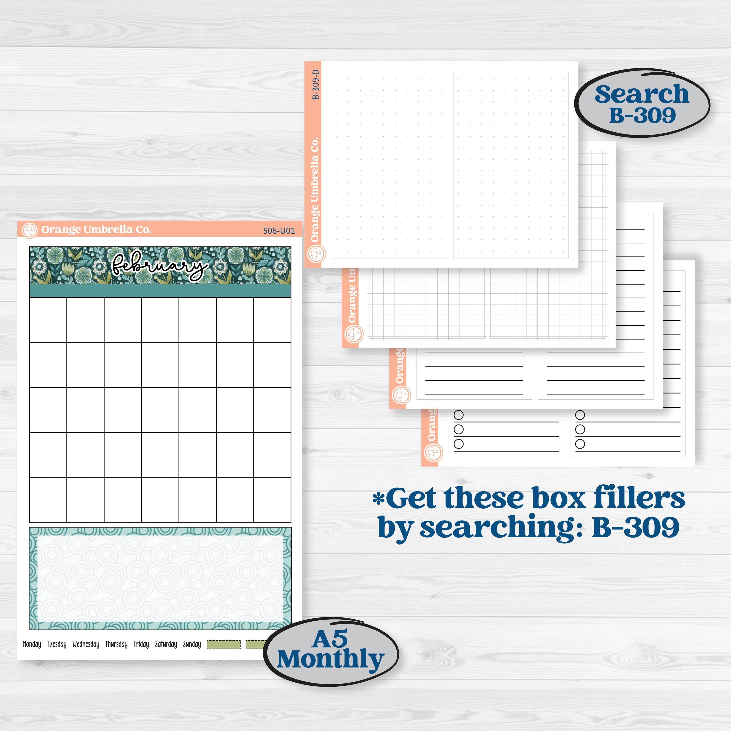 Soft Blue Florals | A5 or 7x9 Create Your Own Monthly or Dashboard Universal | Monthly & Reading Log Sticker Kit | Blue Flora | KIT-506-U