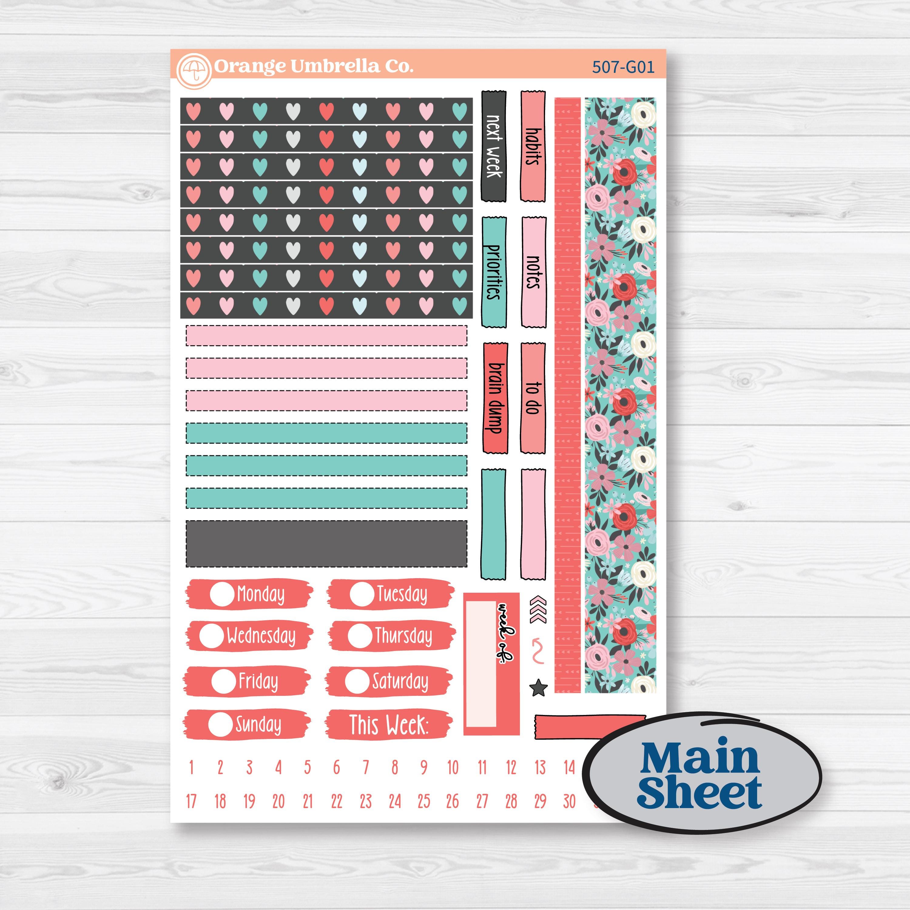 Sweet Valentine Florals | Erin Condren Weekly Dashboard Planner Kit Stickers | Call Me Sweetheart | KIT-507-G