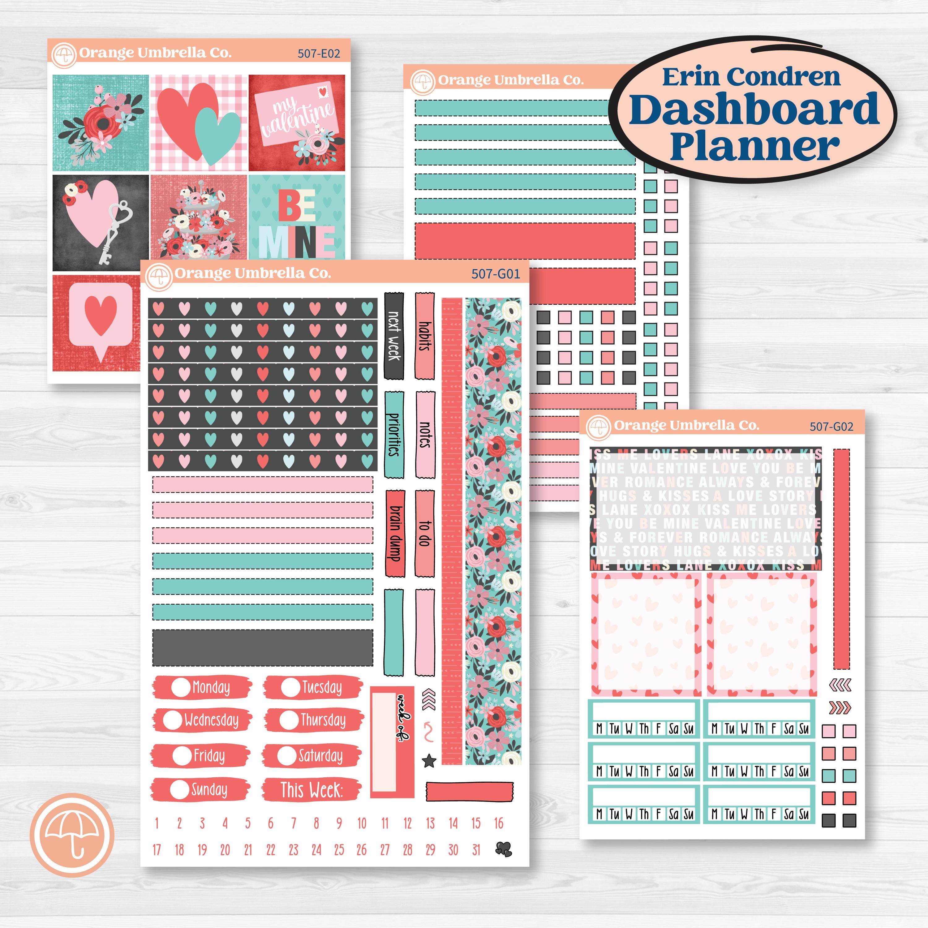 Sweet Valentine Florals | Erin Condren Weekly Dashboard Planner Kit Stickers | Call Me Sweetheart | KIT-507-G