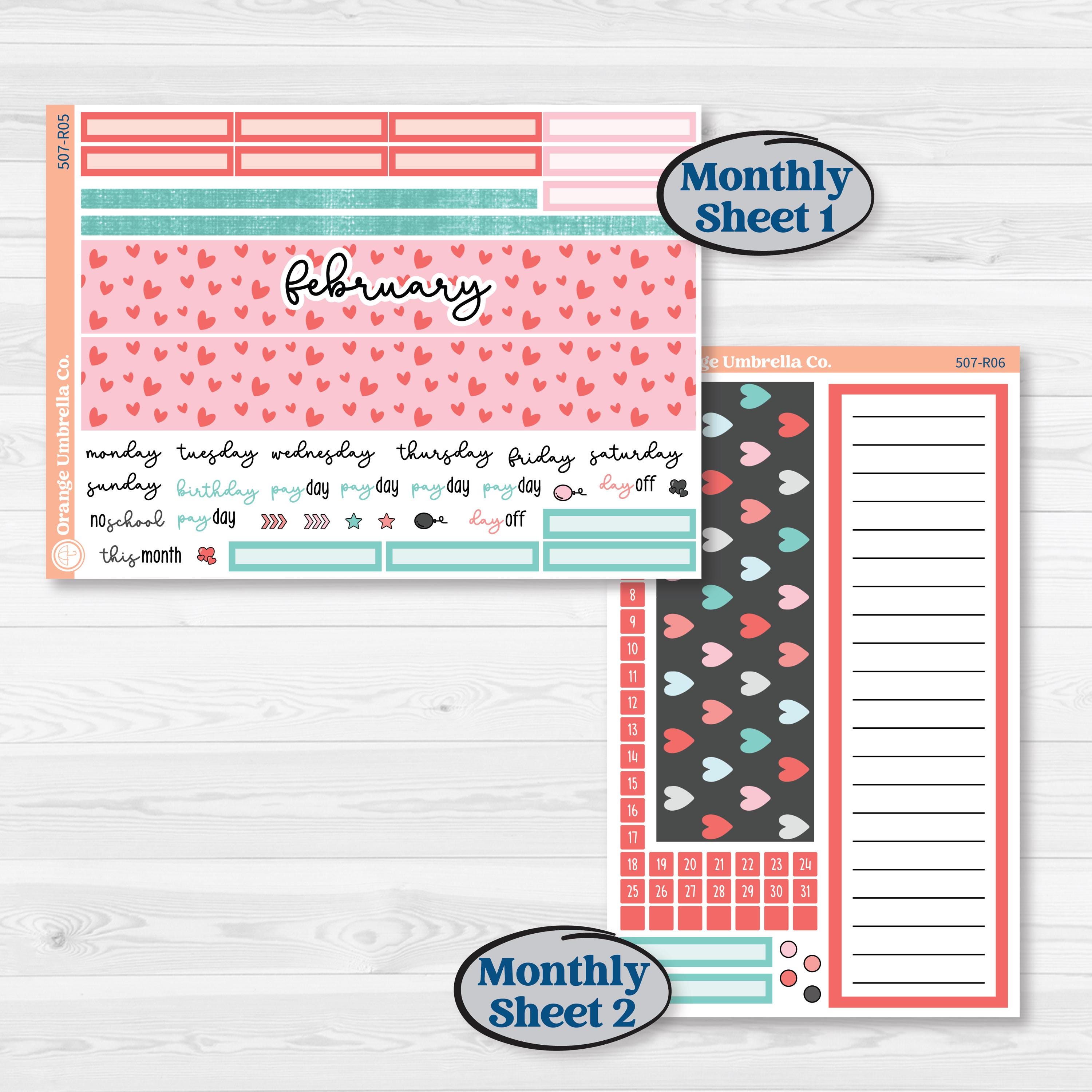 Sweet Valentine Florals | 8.5x11 Plum Monthly & Dashboard Planner Kit Stickers | Call Me Sweetheart | KIT-507-R
