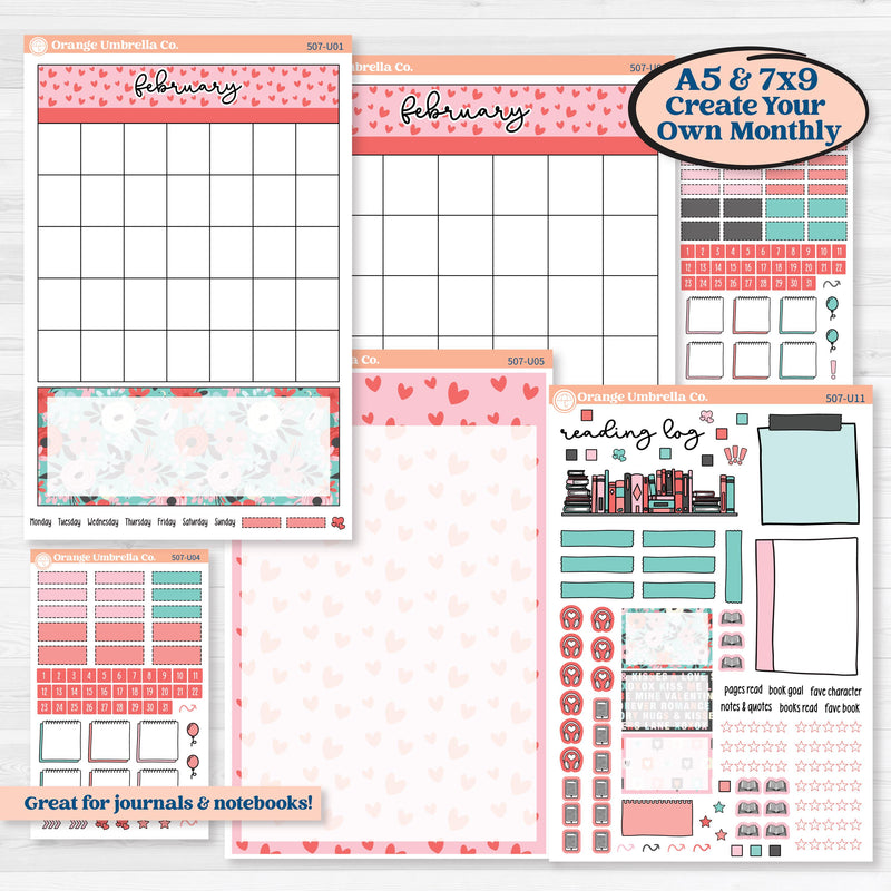 Sweet Valentine Florals | A5 & 7x9 Create Your Own Monthly or Dashboard Universal | Reading Log Sticker Kit | Call Me Sweetheart | KIT-507-U