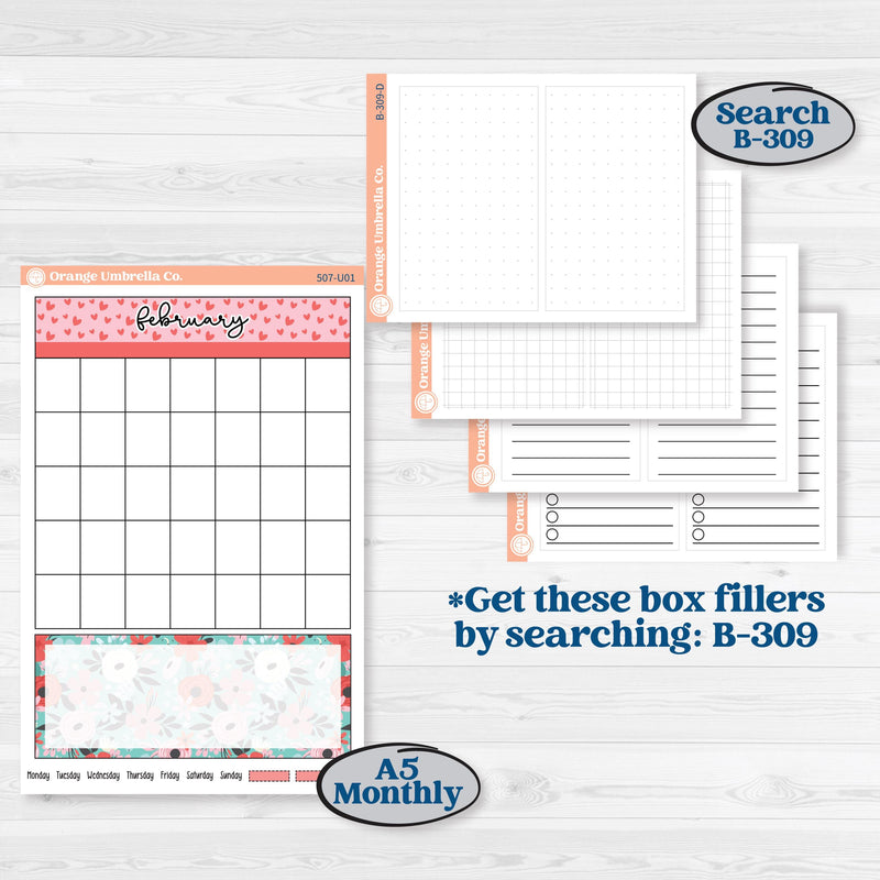 Sweet Valentine Florals | A5 & 7x9 Create Your Own Monthly or Dashboard Universal | Reading Log Sticker Kit | Call Me Sweetheart | KIT-507-U