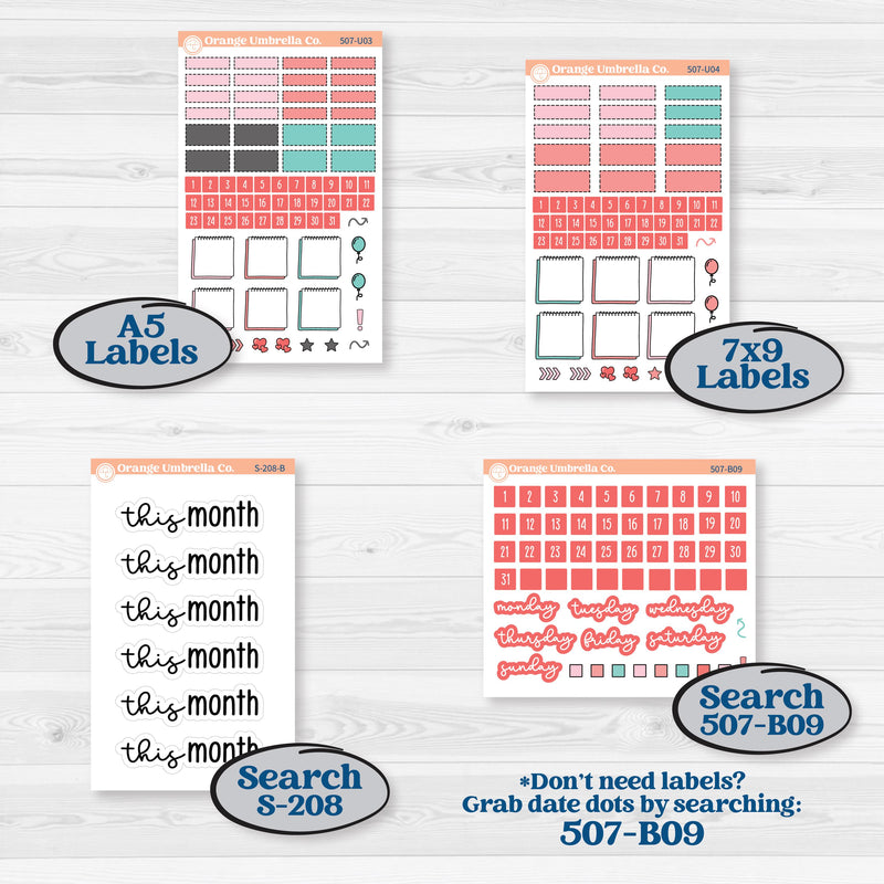 Sweet Valentine Florals | A5 & 7x9 Create Your Own Monthly or Dashboard Universal | Reading Log Sticker Kit | Call Me Sweetheart | KIT-507-U
