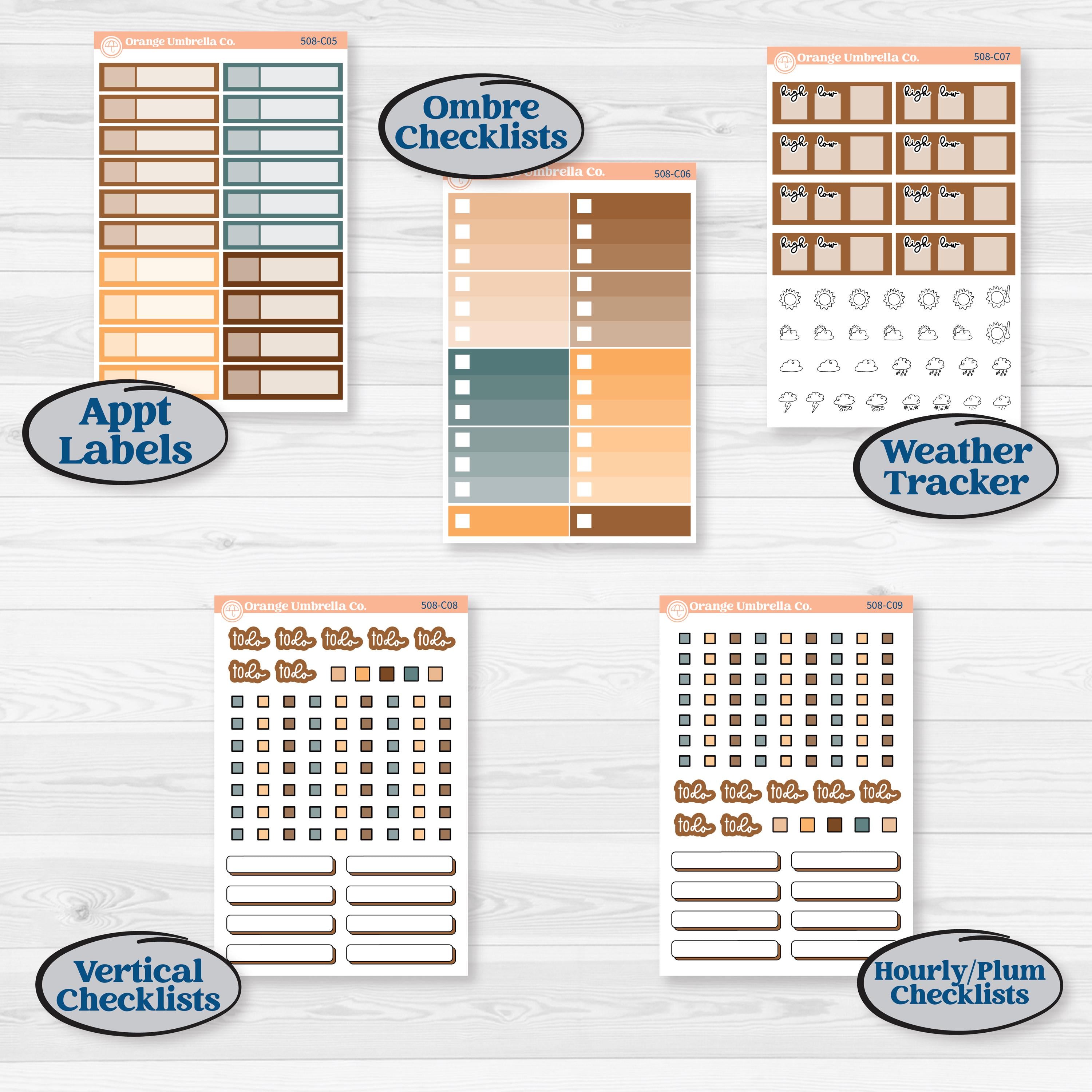 Coffee & Florals Sticker Kit | Weekly Add-On Labels Planner Kit Stickers | Mocha | KIT-508-C