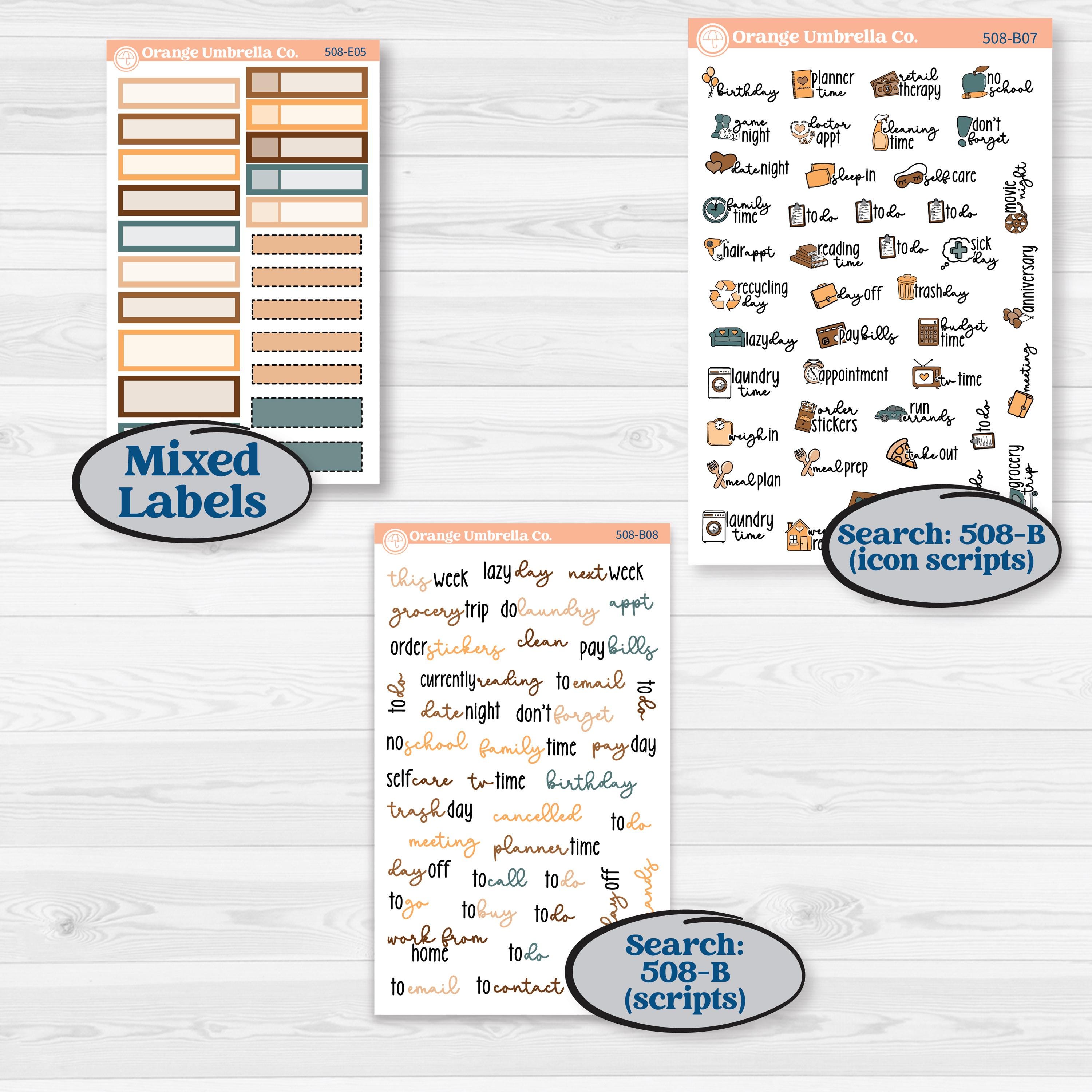 Coffee & Florals Sticker Kit | Hobonichi Cousin Weekly or Daily Planner Kit Stickers | Mocha | KIT-508-E