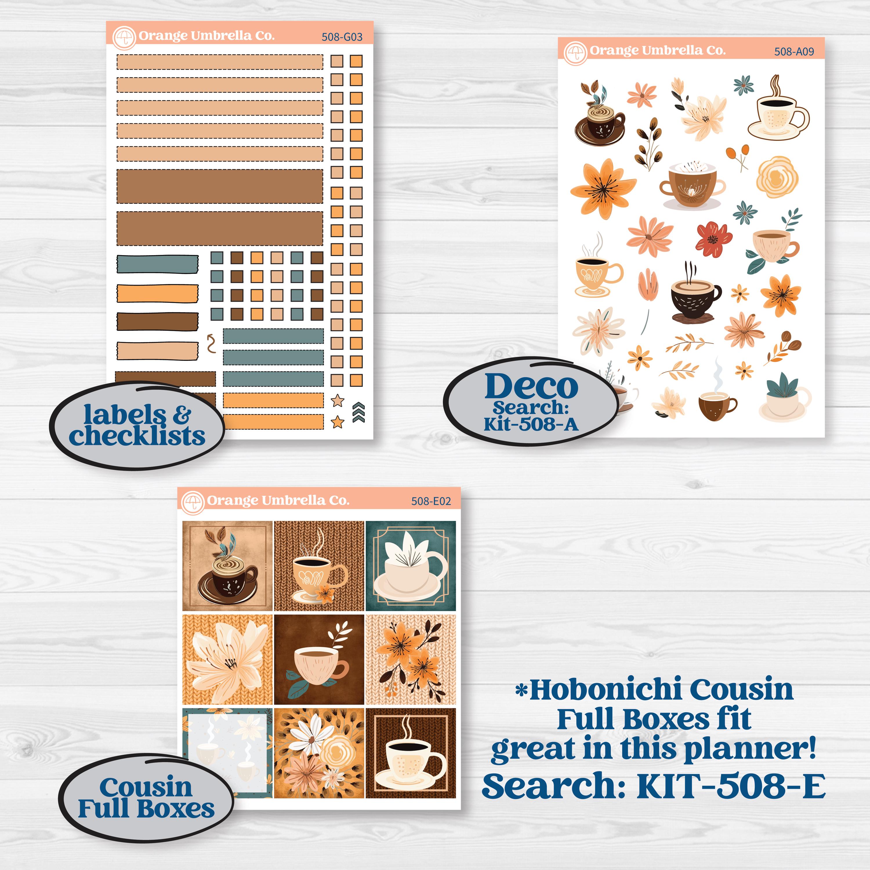 Coffee & Florals Sticker Kit | Erin Condren Weekly Dashboard Planner Kit Stickers | Mocha | KIT-508-G