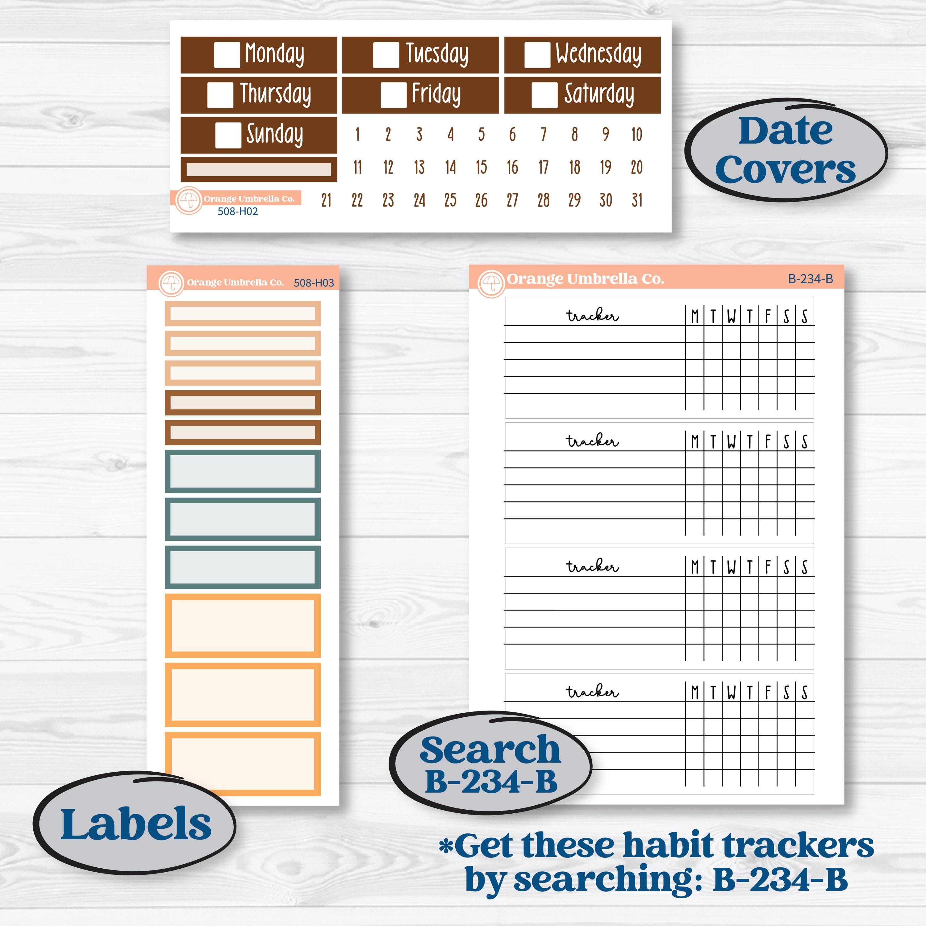 Coffee & Florals Sticker Kit | Plum Vertical Priorities 7x9 Planner Kit Stickers | Mocha | KIT-508-H