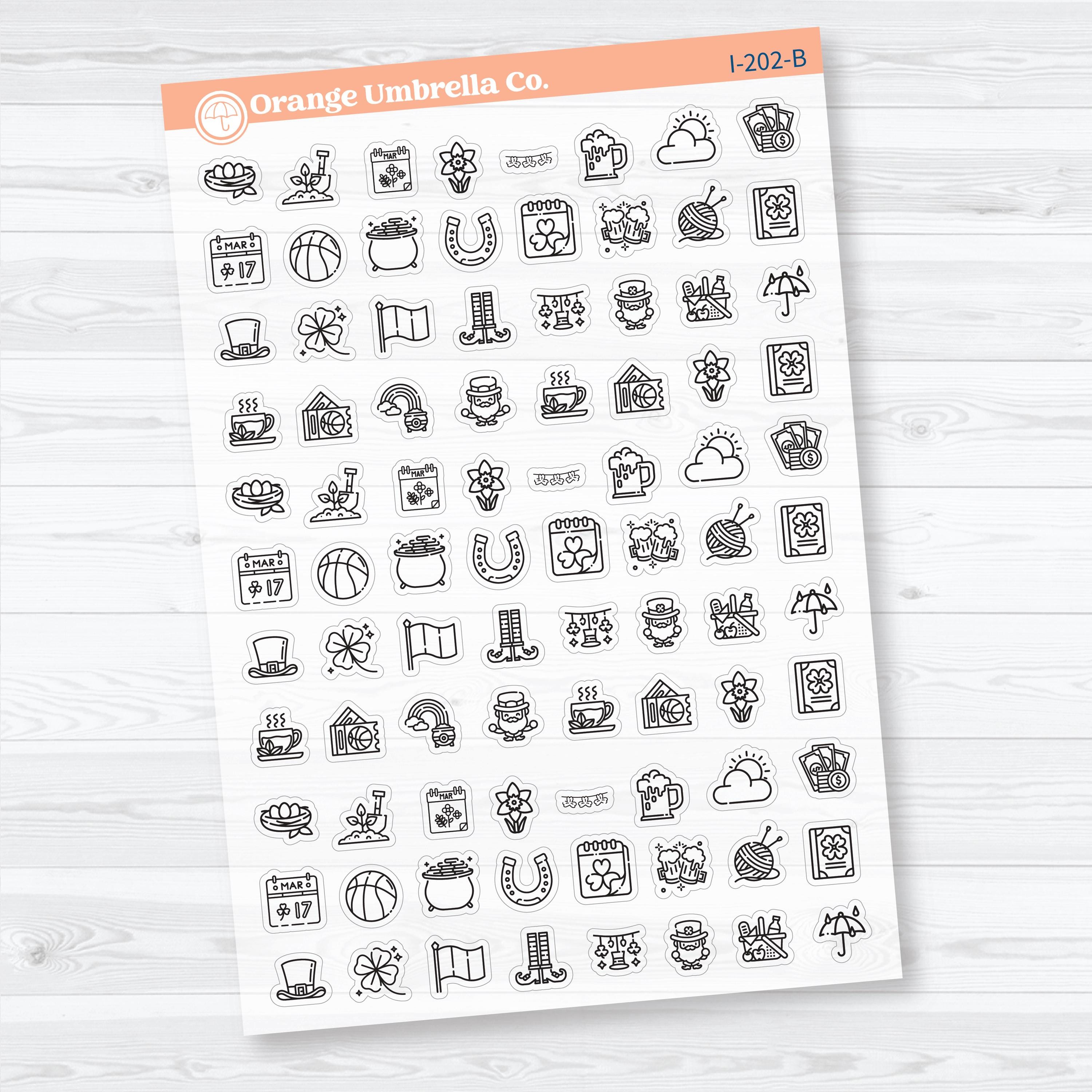 March & St. Patrick’s Day Icons | Clear Matte Planner Stickers | I-202-CM
