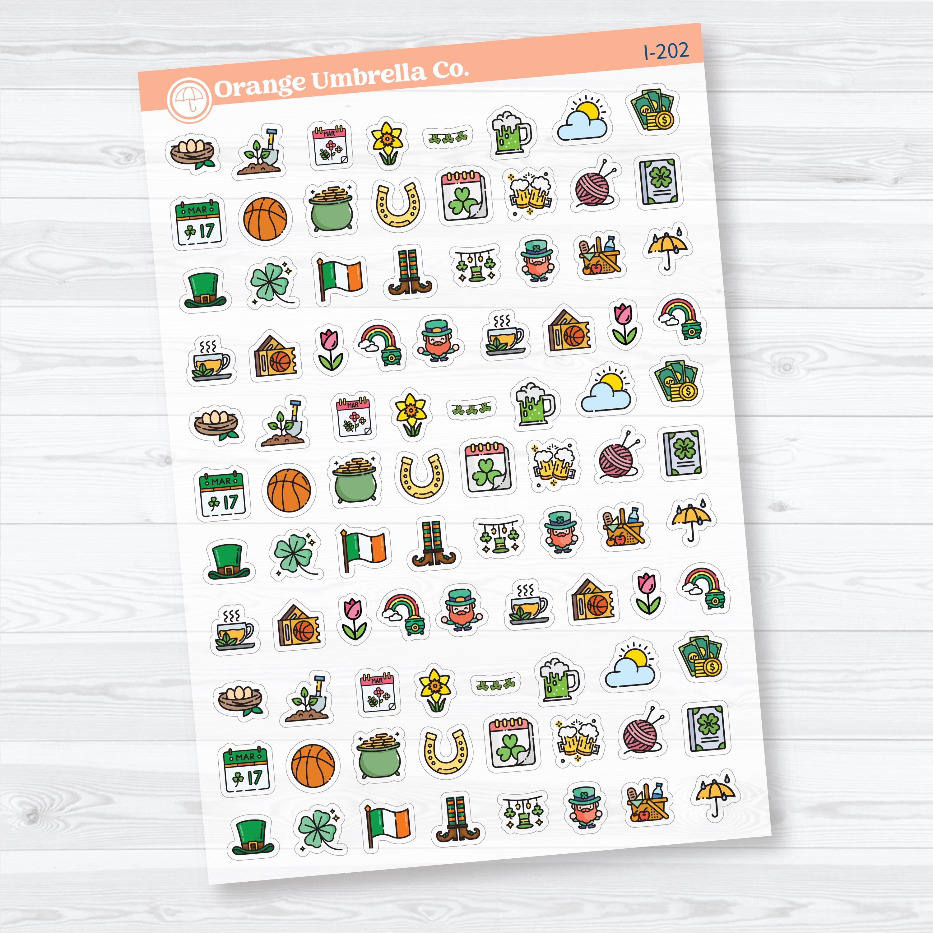 March & St. Patrick’s Day Icons | Clear Matte Planner Stickers | I-202-CM