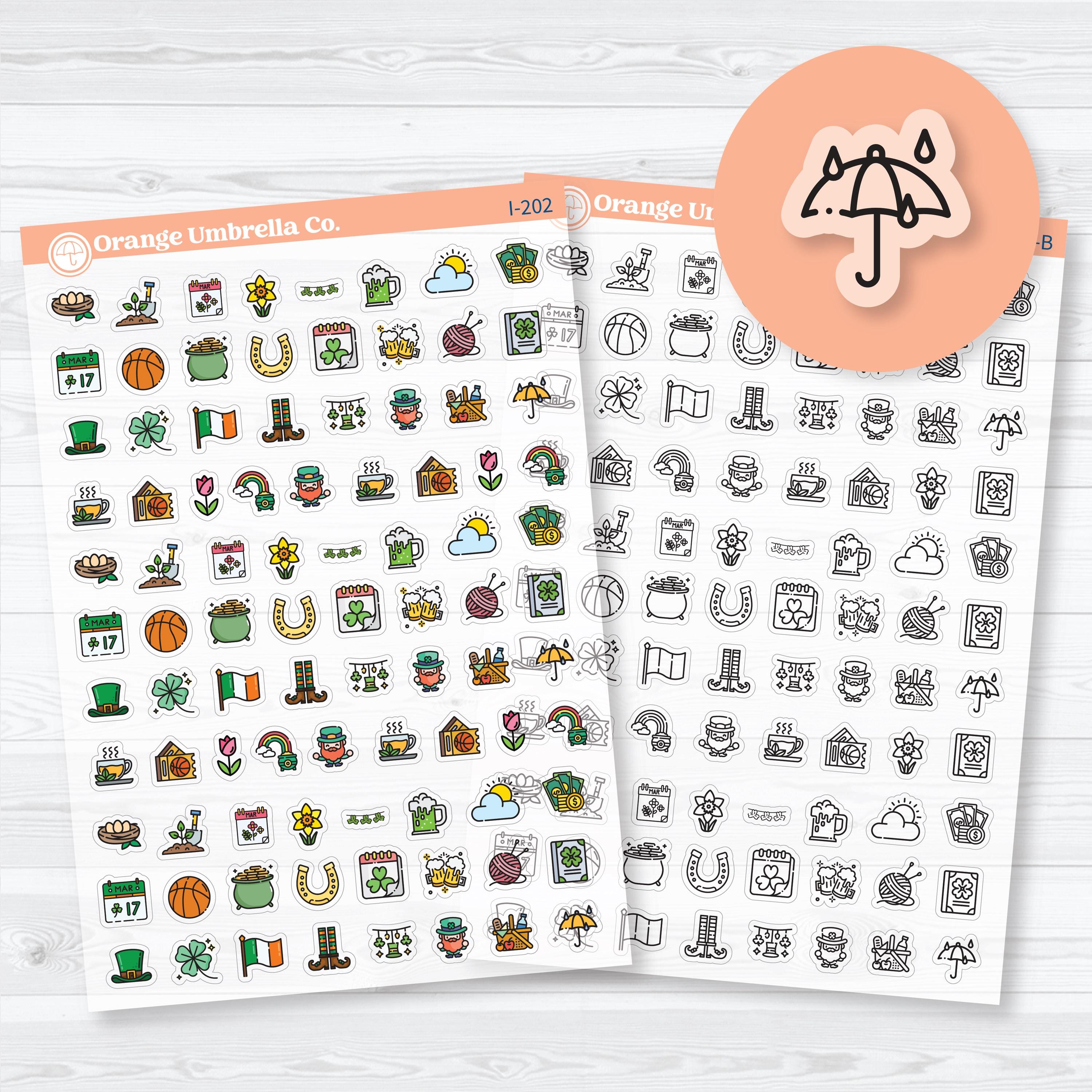 March & St. Patrick’s Day Icons | Clear Matte Planner Stickers | I-202-CM