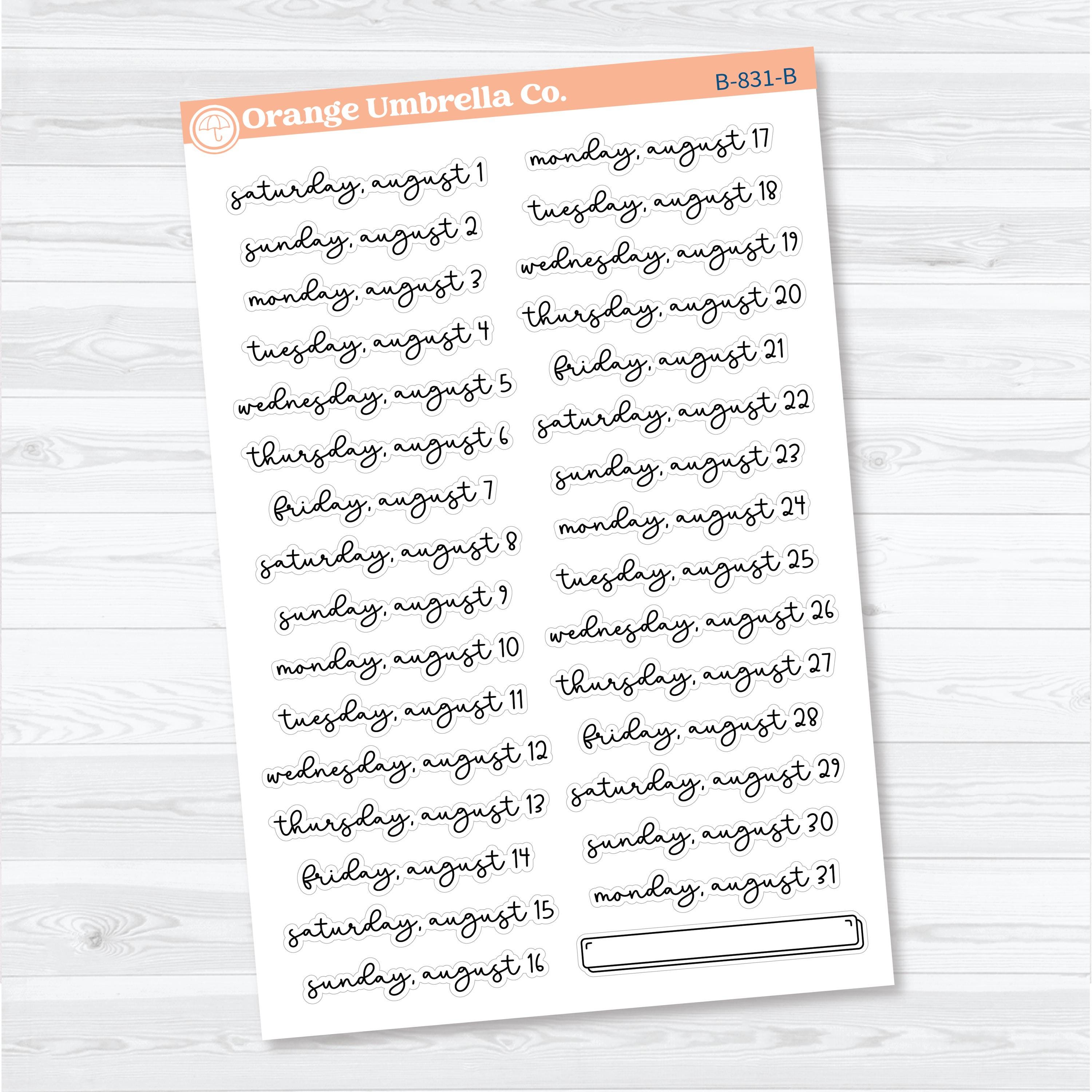 2026 Dates of the Month Stickers | F18 | Planner Stickers | B-830-835-B