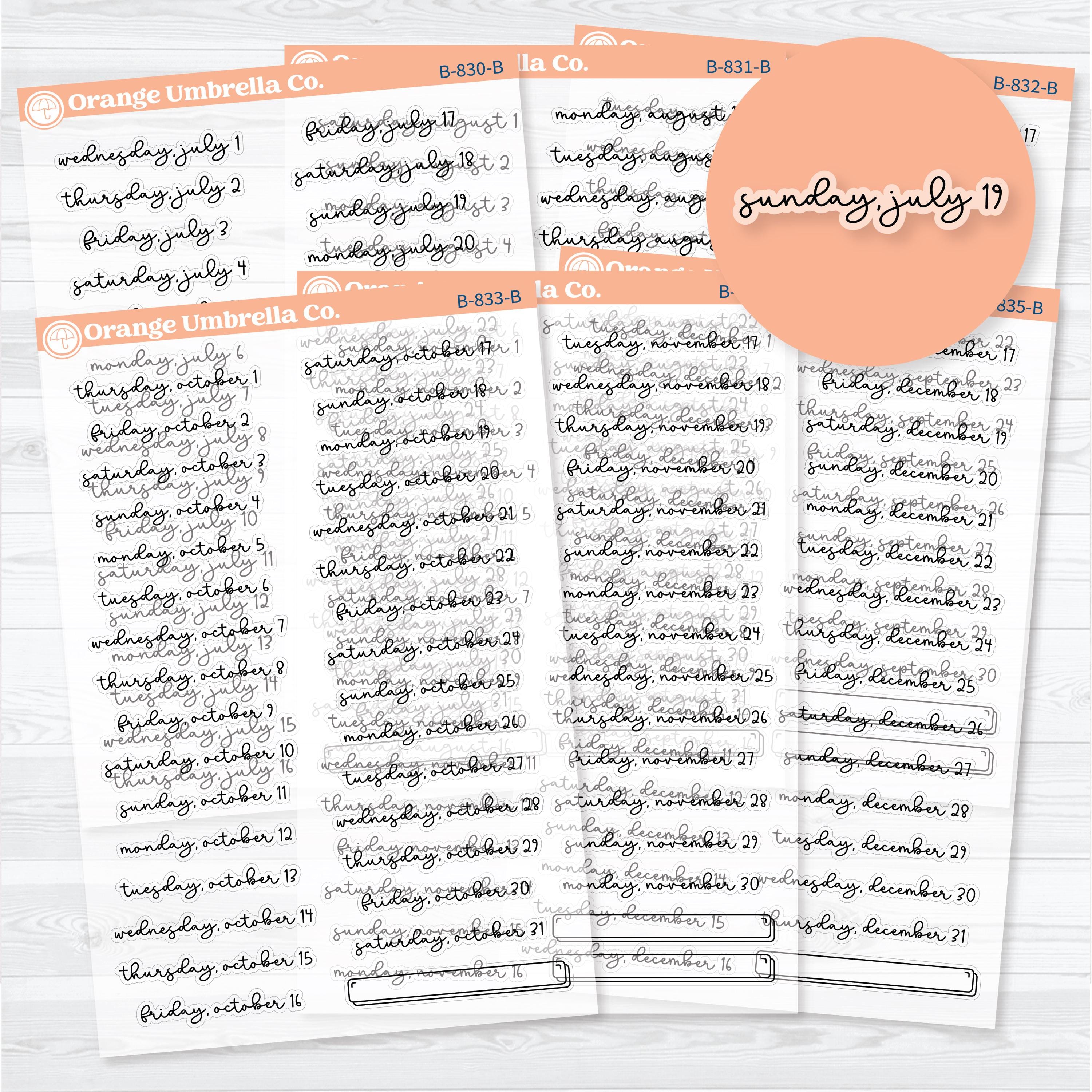 Clear matte 2026 dates of the month planner stickers in F18 font on transparent sticker paper