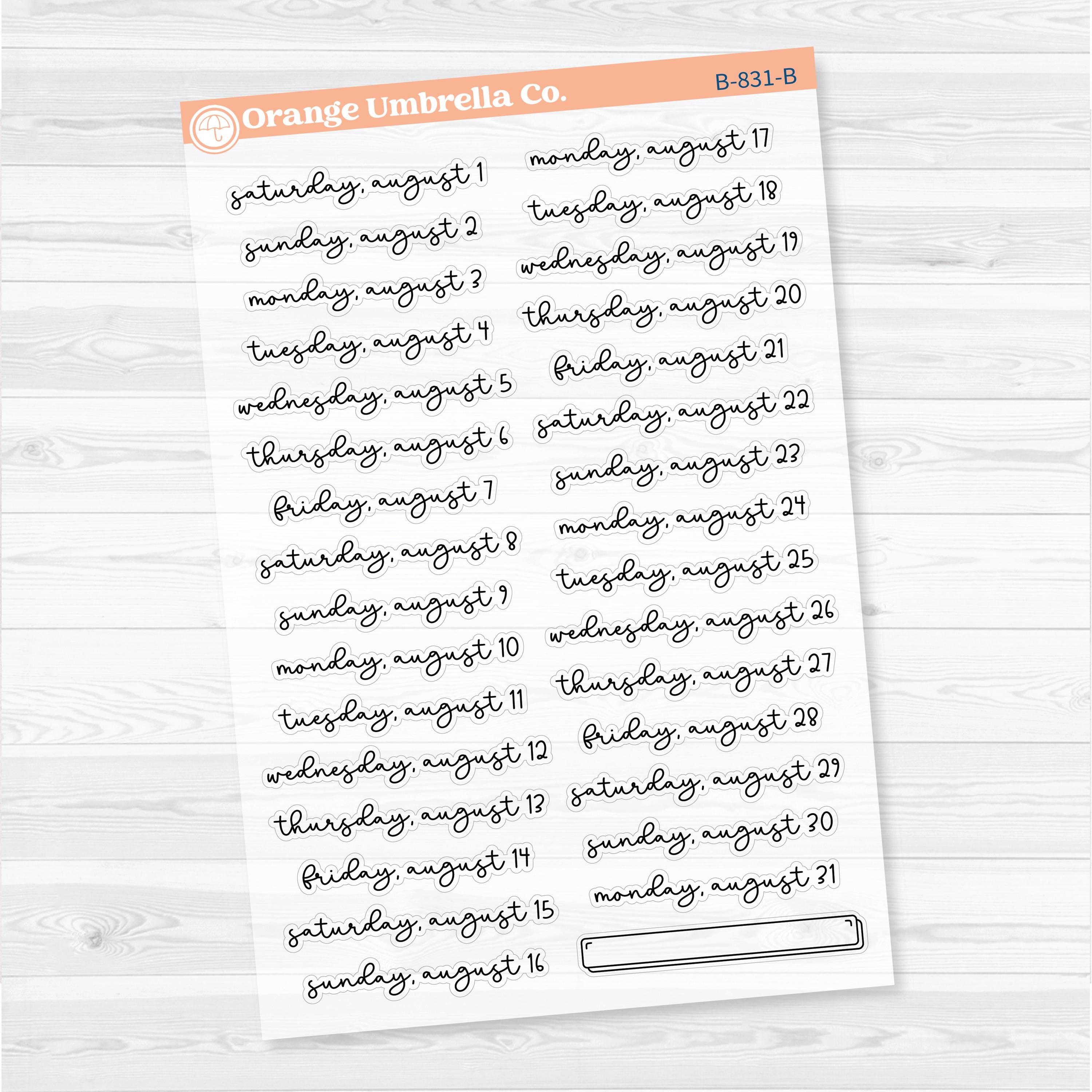 2026 Dates of the Month Stickers | F18 | Clear Matte Planner Stickers | B-830–835-BCM