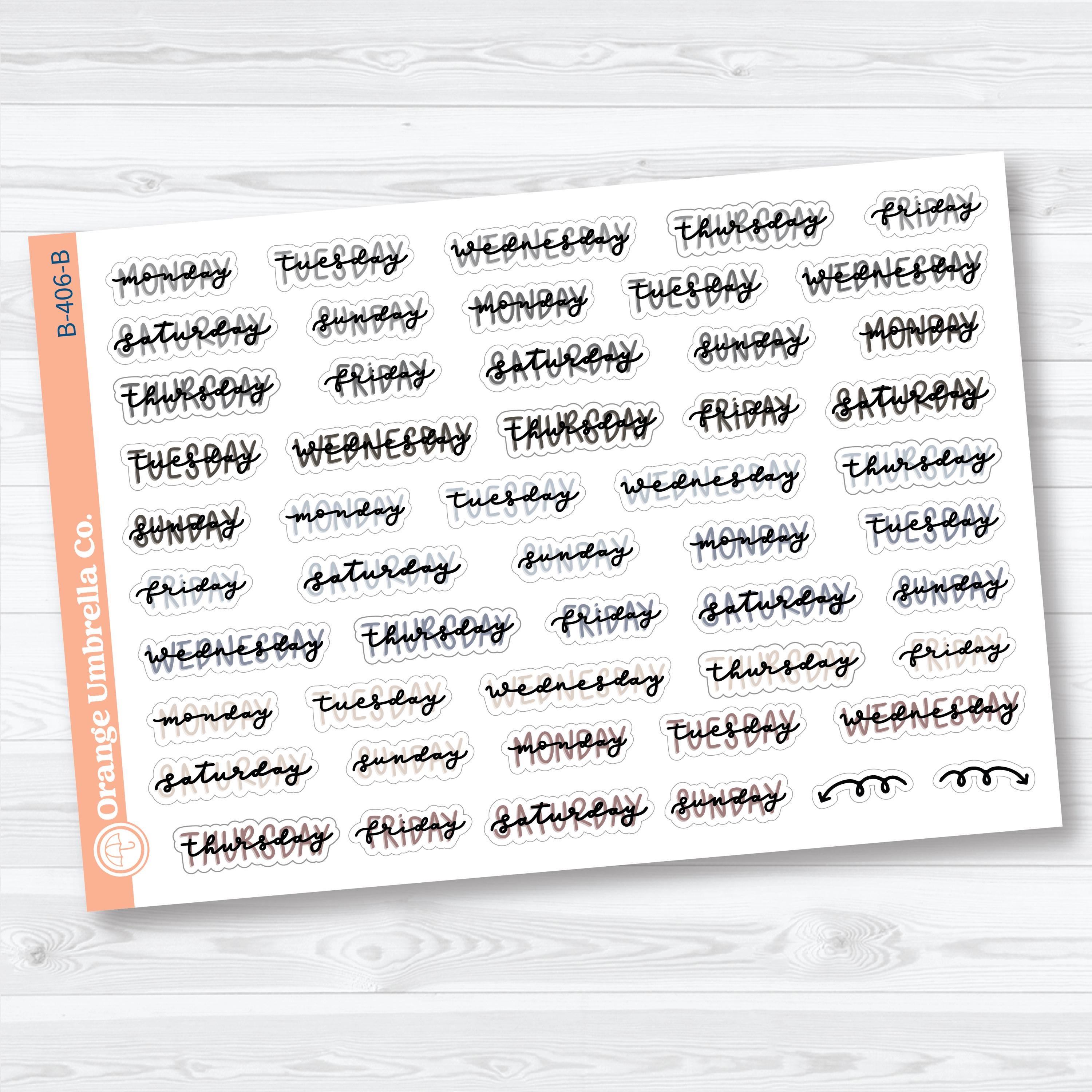 Hand Doodled Days of the Week Stickers | Layered Script Planner Stickers | B-406