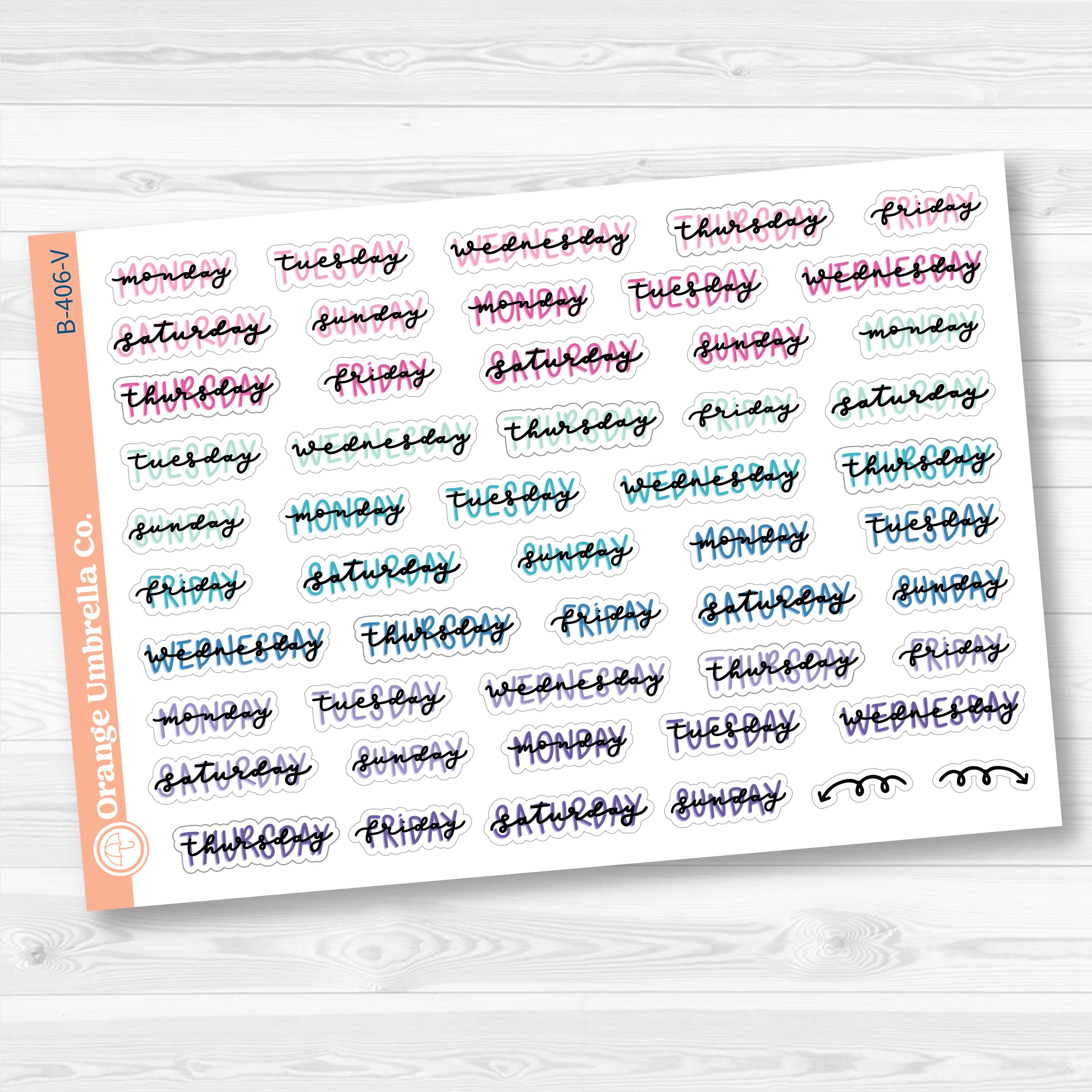 Hand Doodled Days of the Week Stickers | Layered Script Planner Stickers | B-406