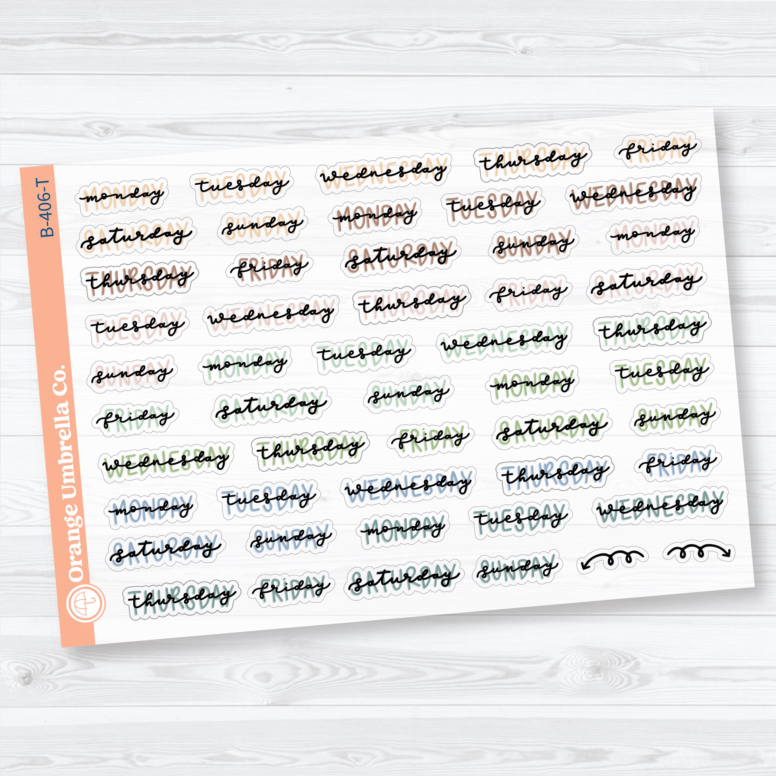 Hand Doodled Days of the Week Stickers | Clear Matte Planner Stickers | B-406-CM