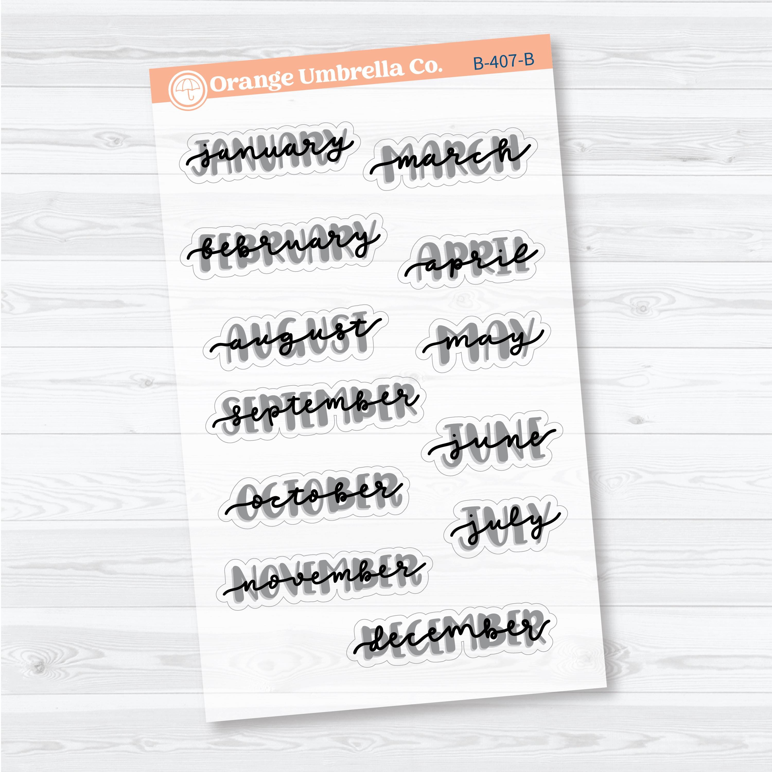 Hand Doodled Months of the Year Stickers | Clear Matte Planner Stickers | B-407-CM