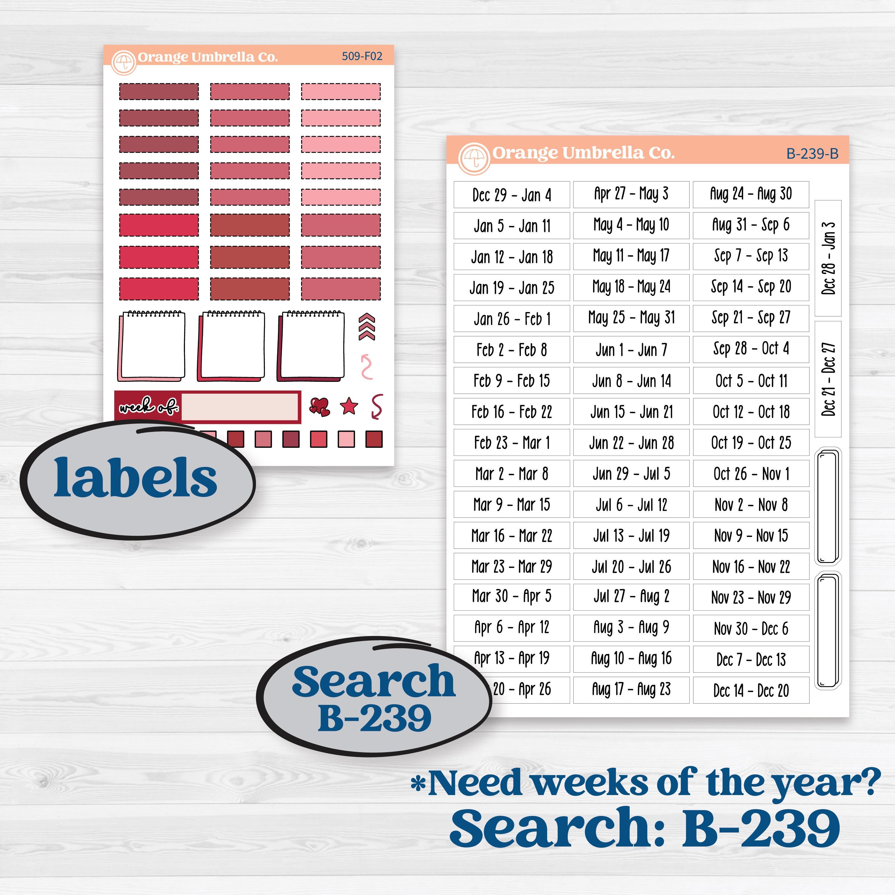 Valentine Book Kit | Hobonichi Weeks Weekly Planner Kit Stickers | Romance | KIT-509-F