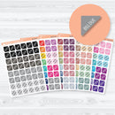 Bill due mini corner flag planner stickers in assorted colors on a white matte sticker sheet