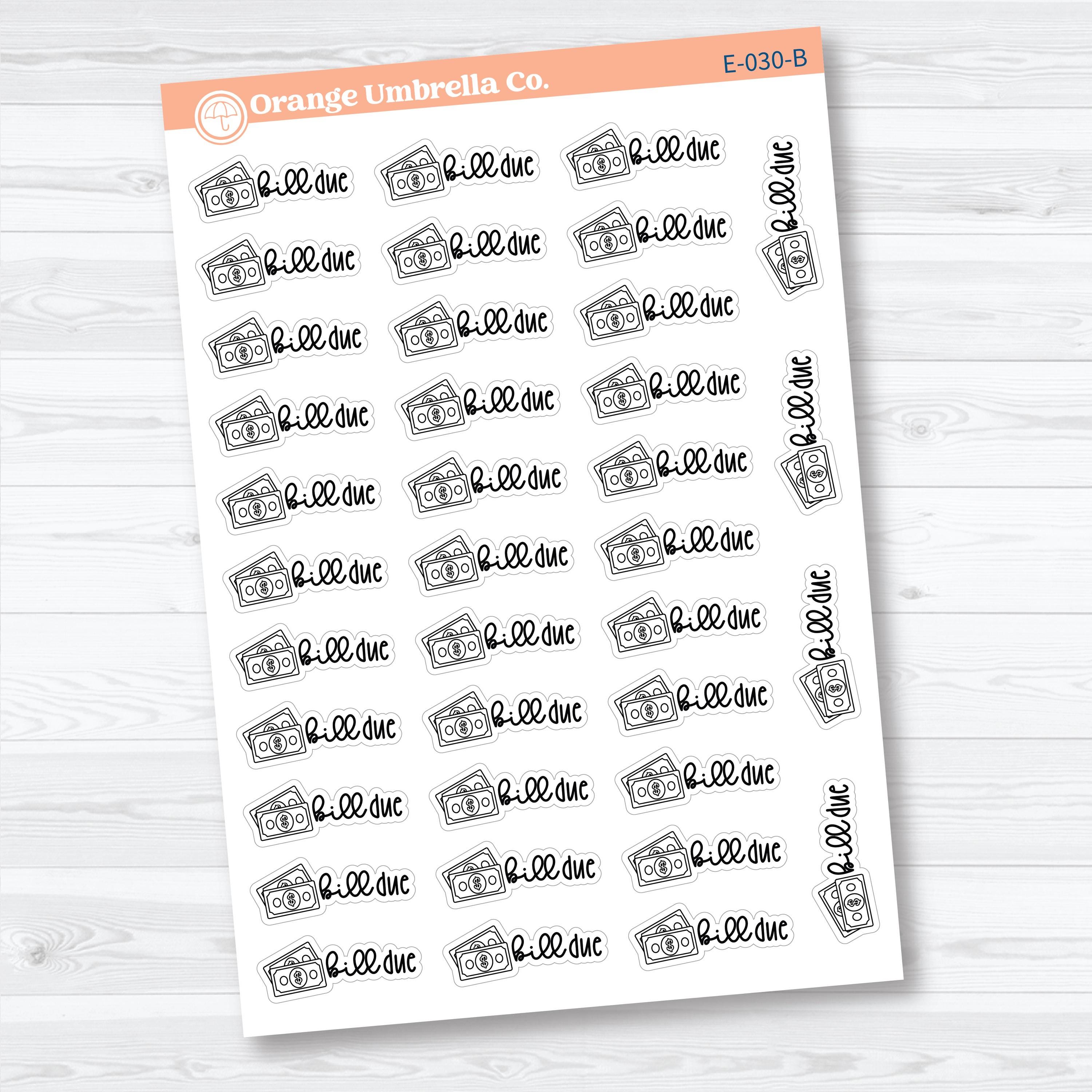 Bill Due F18 Event Labels | Planner Stickers | E-030