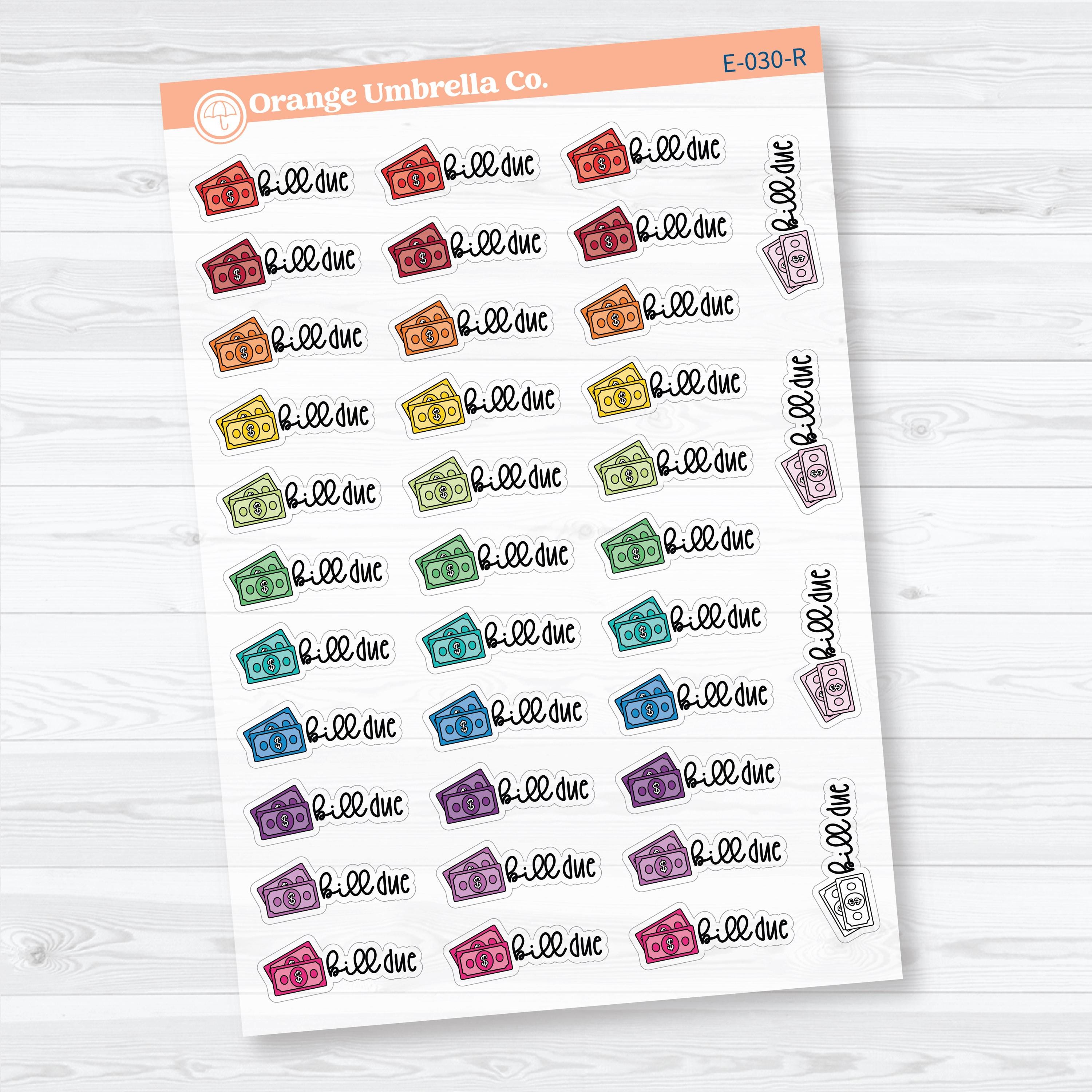 Bill Due F18 Event Labels | Clear Matte Planner Stickers | E-030-CM