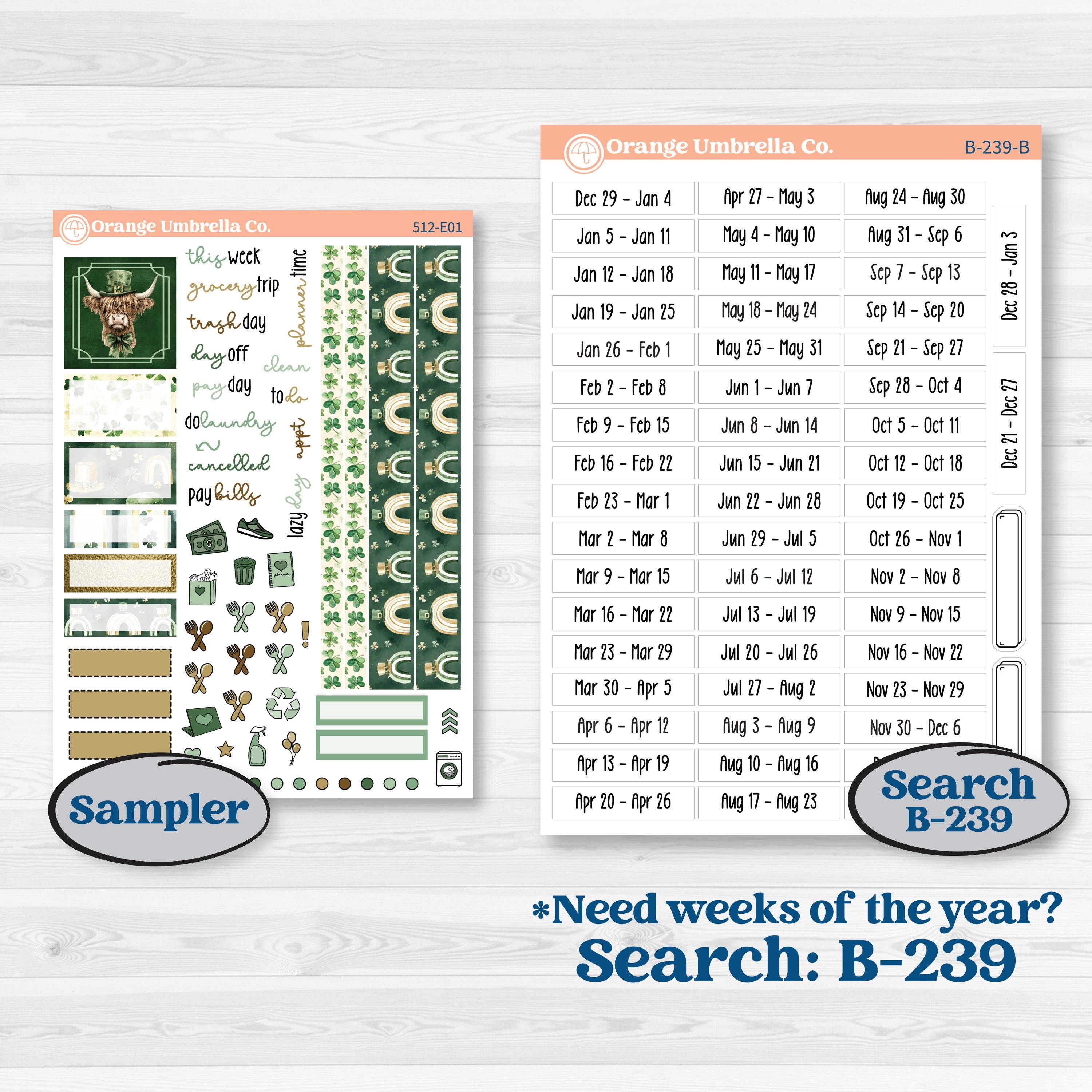 St. Patrick’s Day | Hobonichi Cousin Weekly & Daily Planner Kit Stickers | Emerald Isle | KIT-512-E