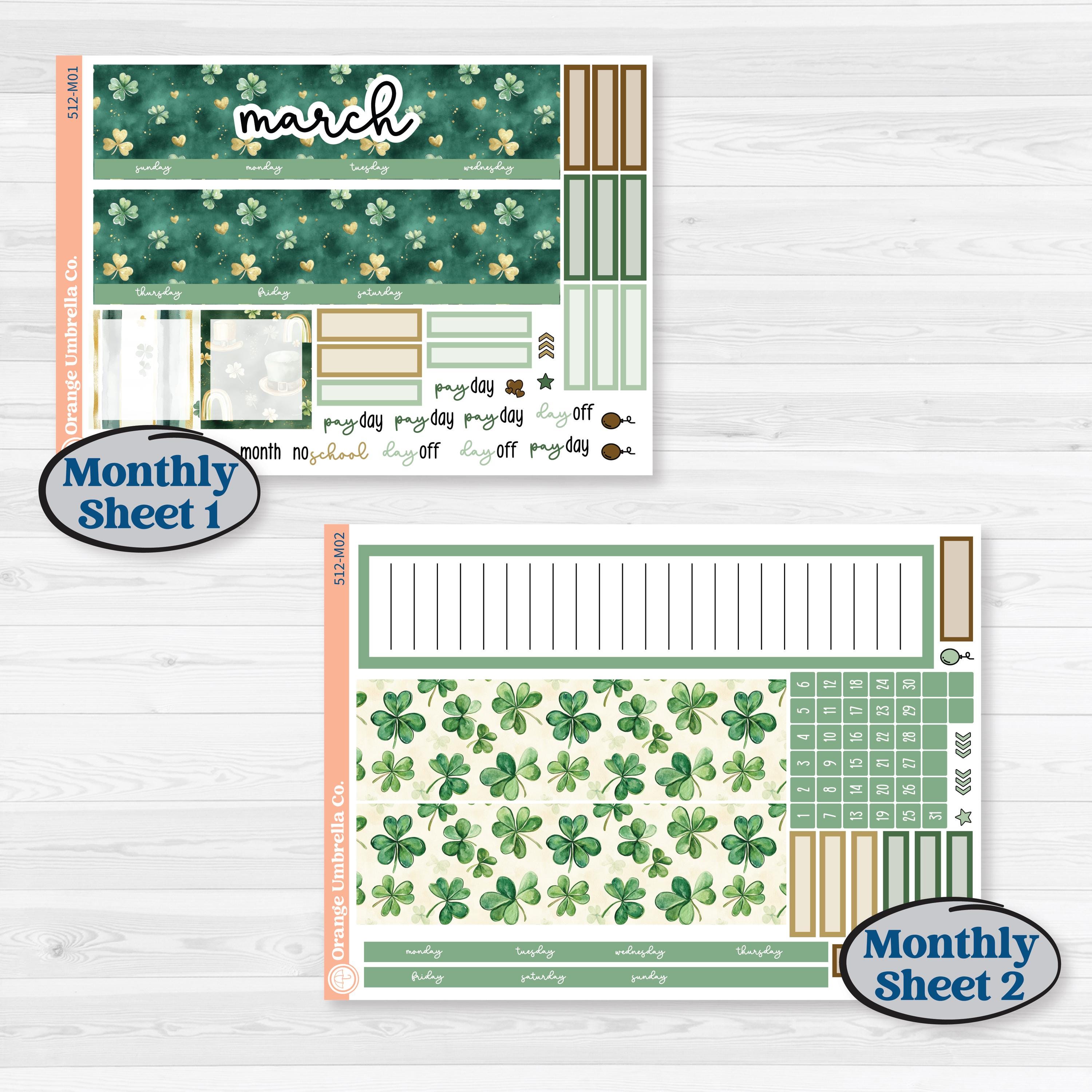 St. Patrick’s Day | A5 Erin Condren Monthly & Productivity Dashboard Sticker Kit | Emerald Isle | KIT-512-M