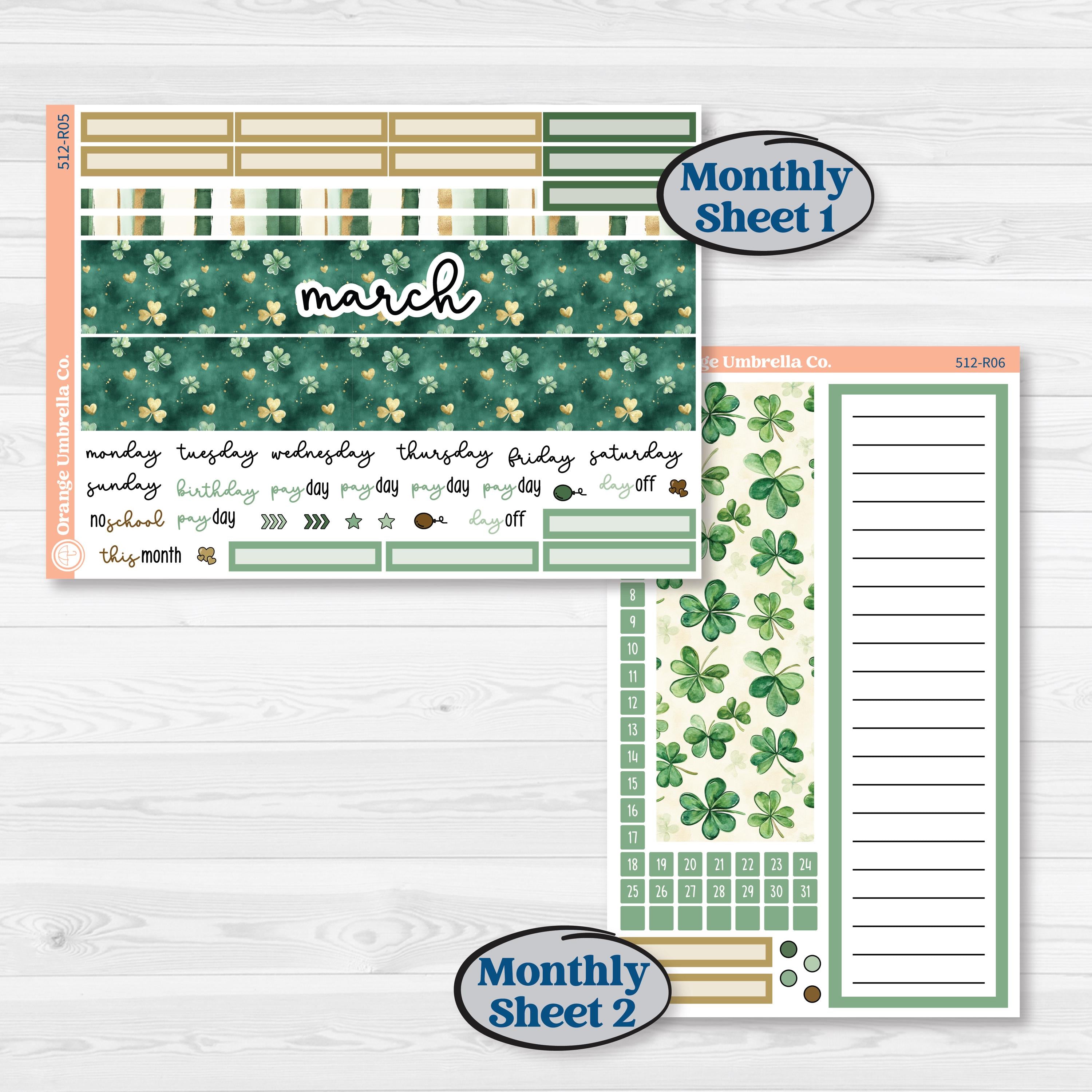 St. Patrick’s Day | 8.5x11 Plum Monthly & Dashboard Planner Kit Stickers | Emerald Isle | KIT-512-R