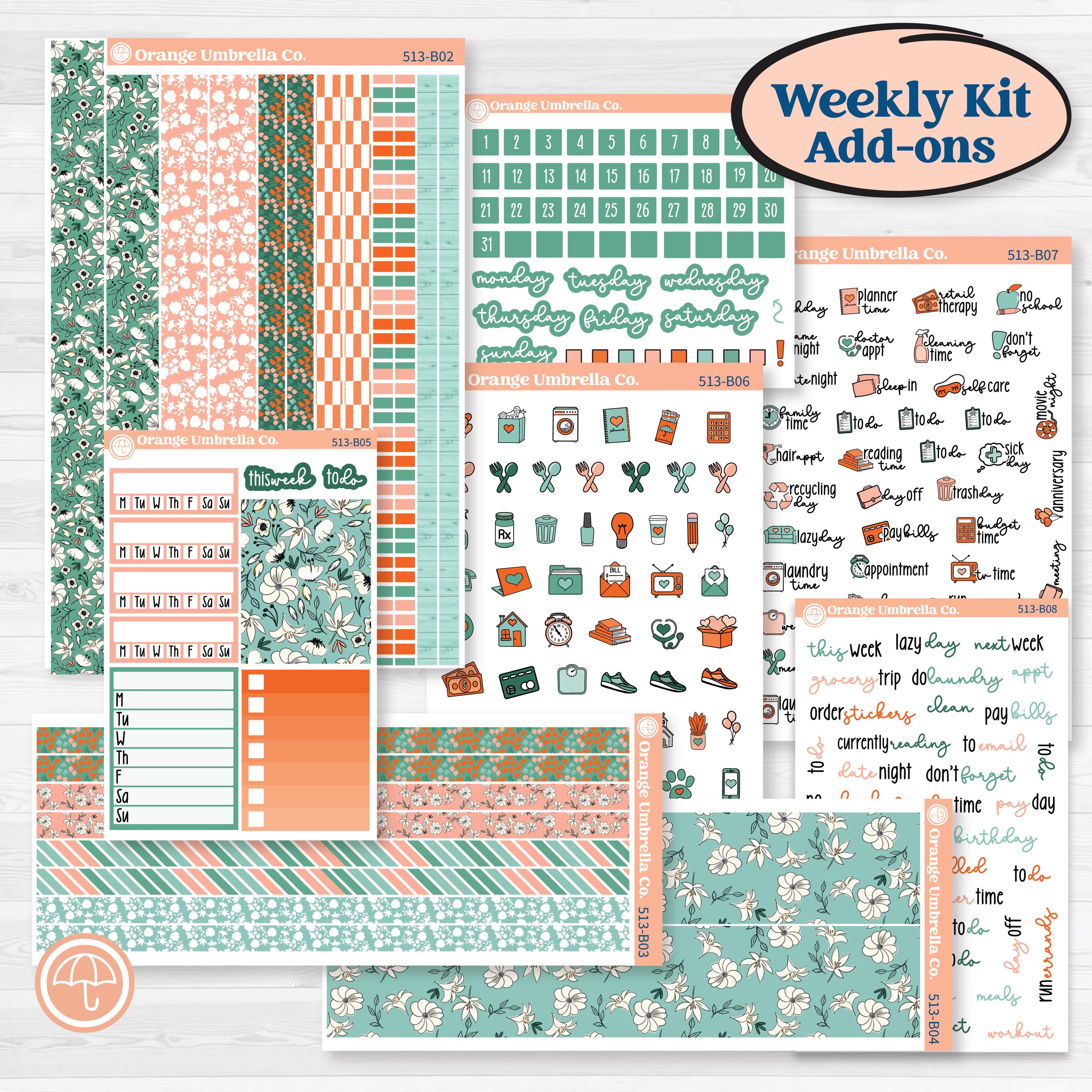 Playful March Florals | Weekly Add-On Planner Kit Stickers | Millie | KIT-513-B
