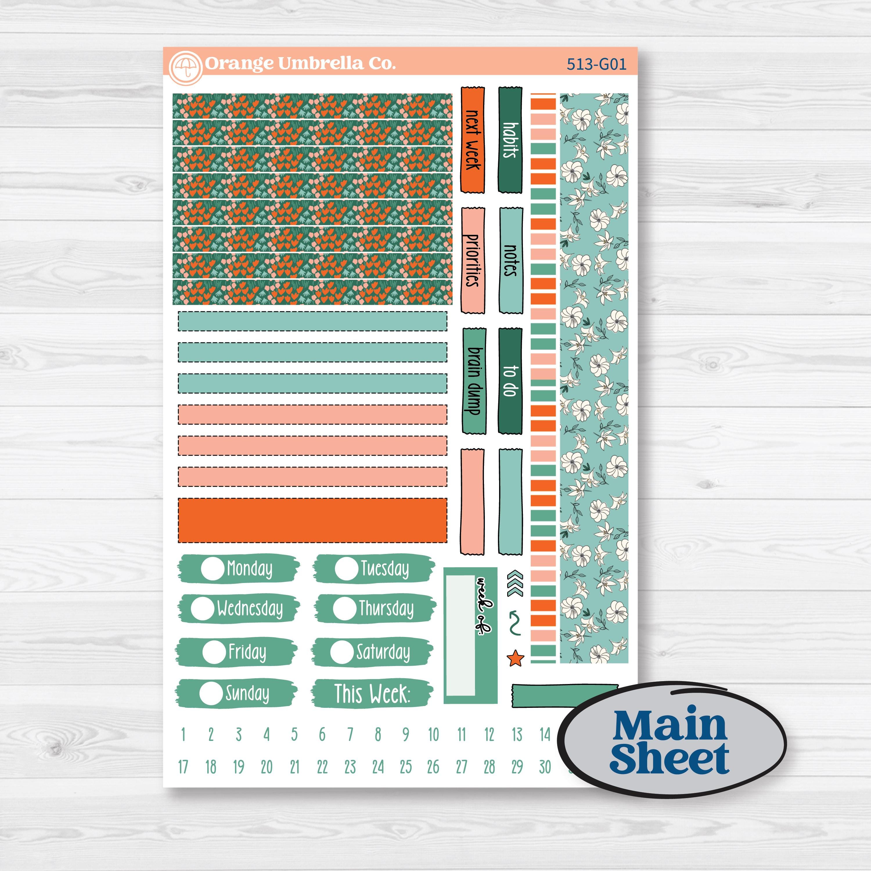 Playful March Florals | Erin Condren Weekly Dashboard Planner Kit Stickers | Millie | KIT-513-G