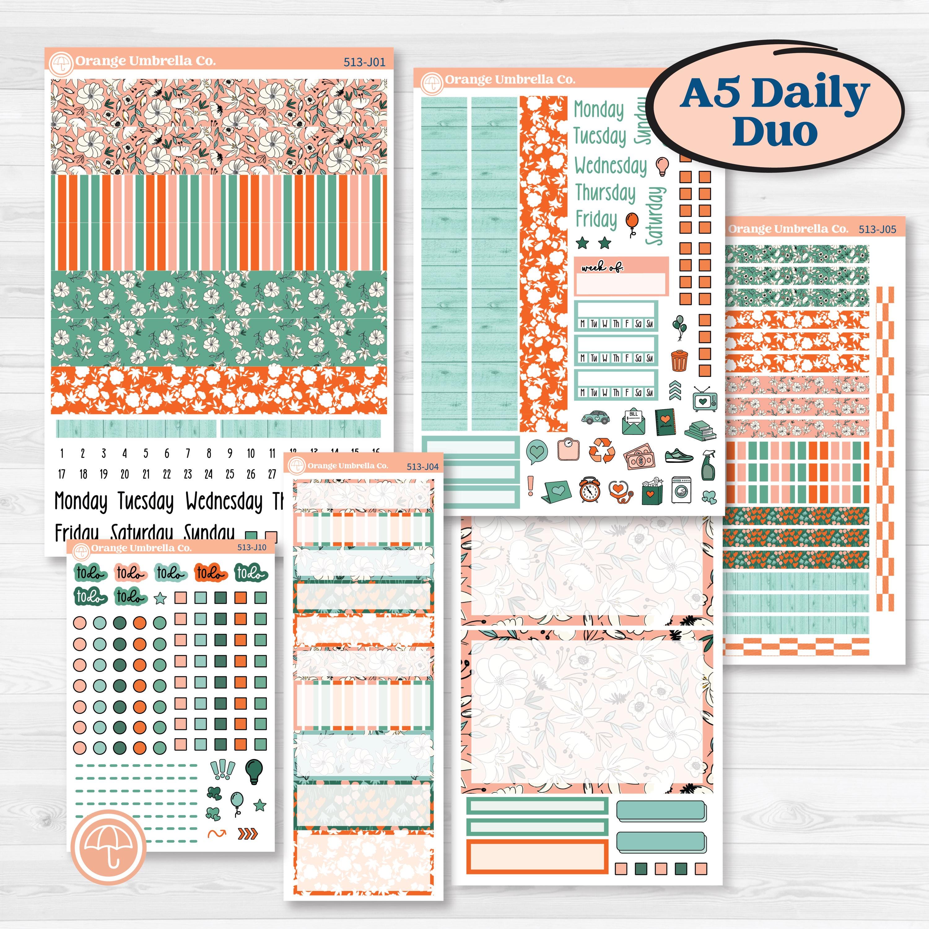 Playful March Florals | A5 Daily Duo Planner Kit Stickers | Millie | KIT-513-J