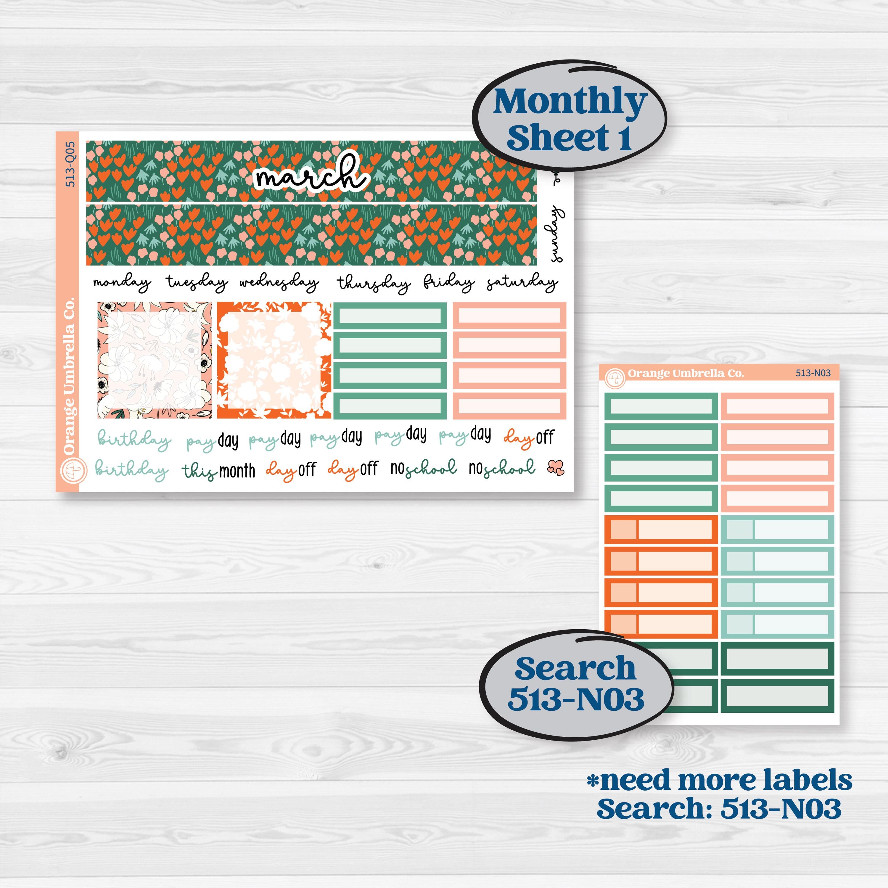 Playful March Florals | 7x9 Plum Monthly & Dashboard Planner Kit Stickers | Millie | KIT-513-Q