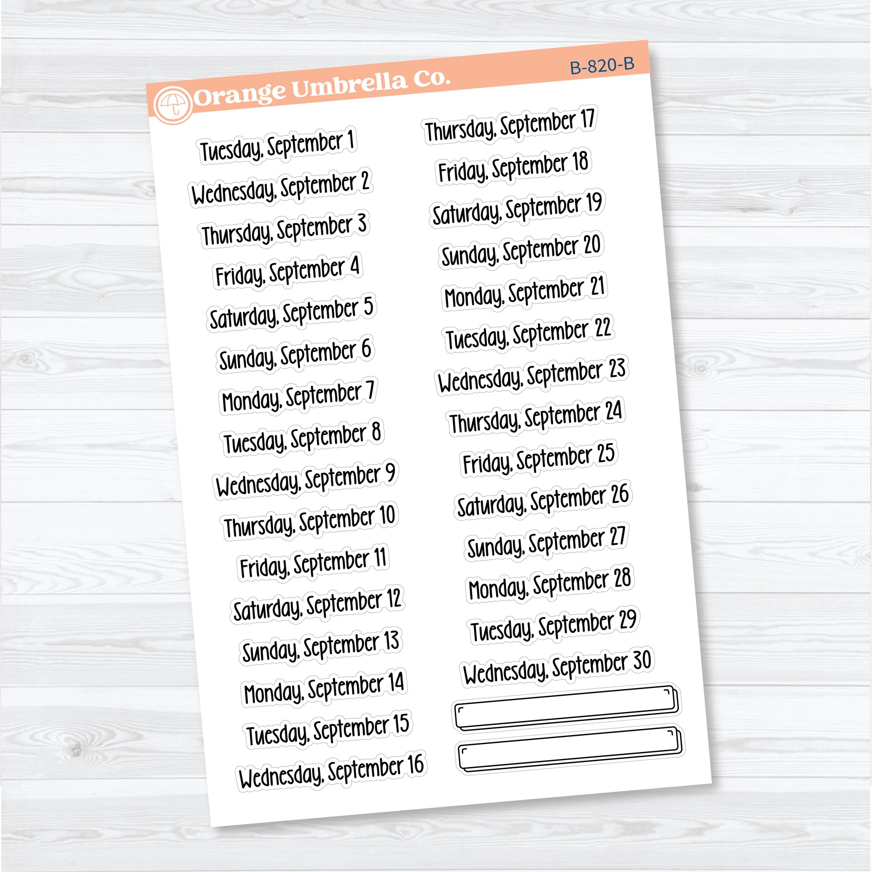 2026 Dates of the Month Stickers | F18 | Planner Stickers | B-818–823-B
