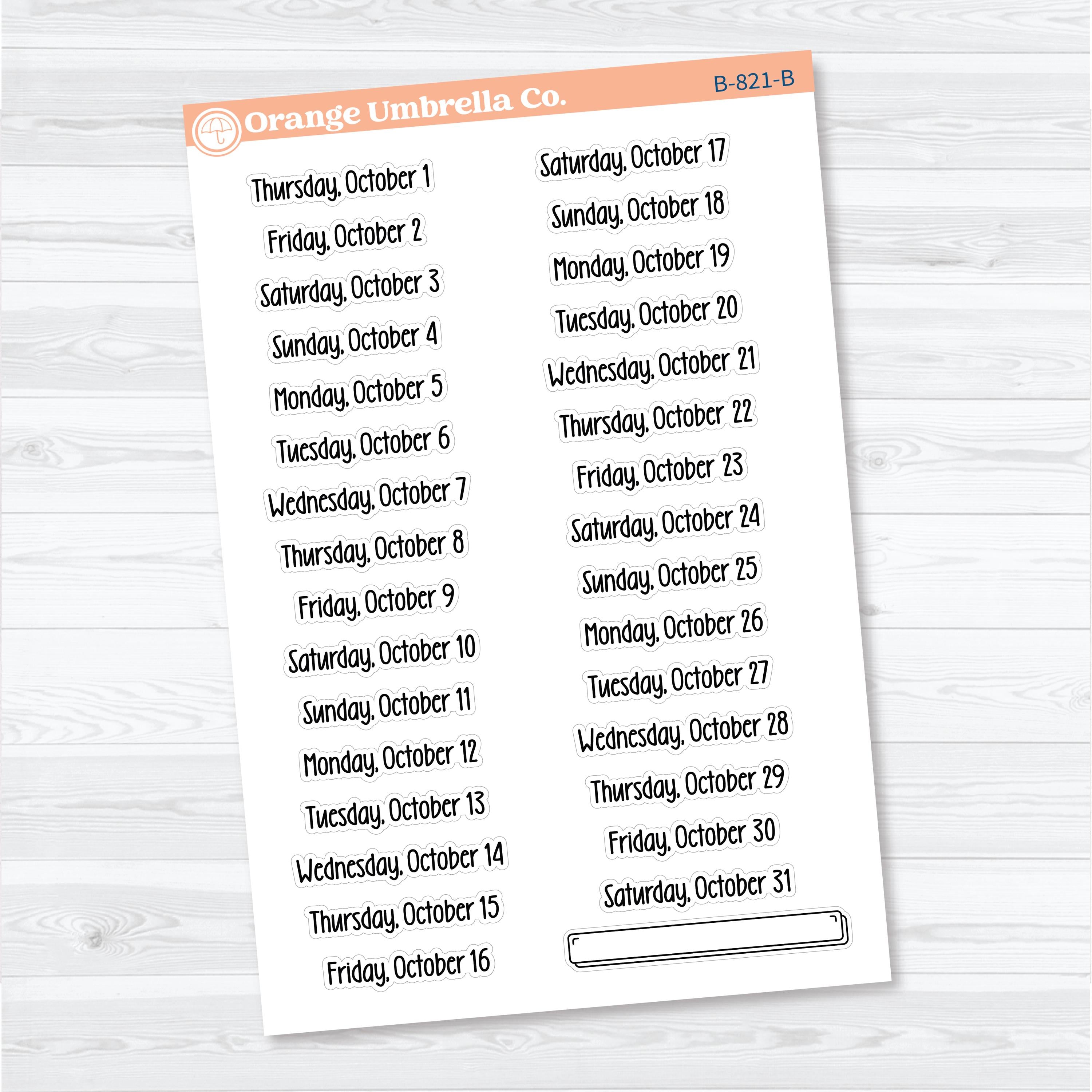 2026 Dates of the Month Stickers | F18 | Planner Stickers | B-818–823-B