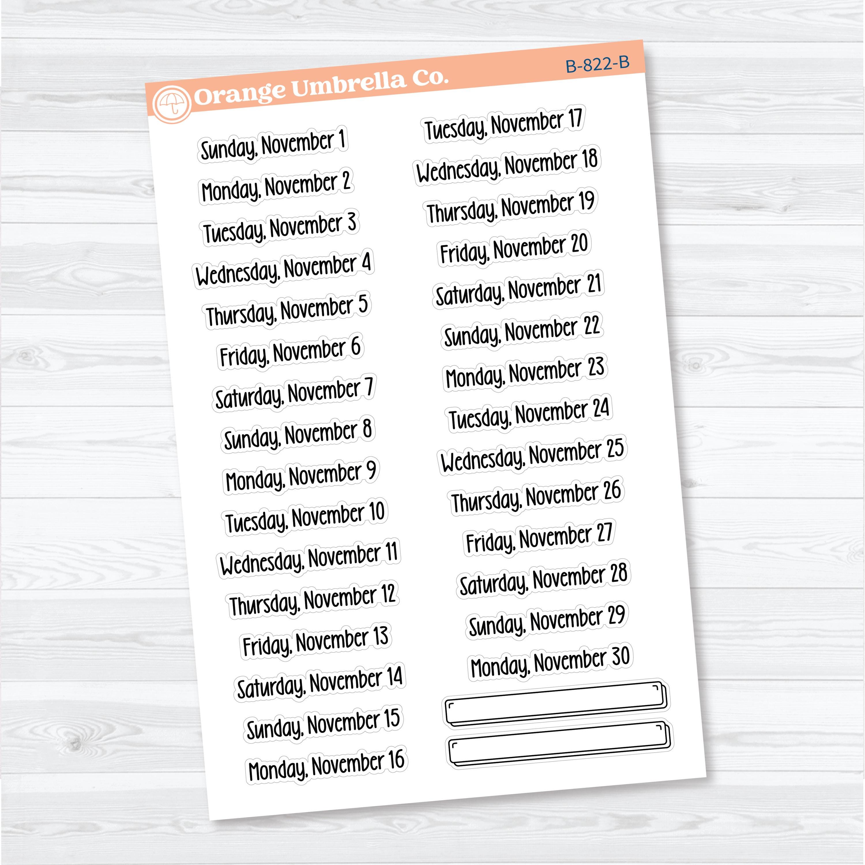 2026 Dates of the Month Stickers | F18 | Planner Stickers | B-818–823-B