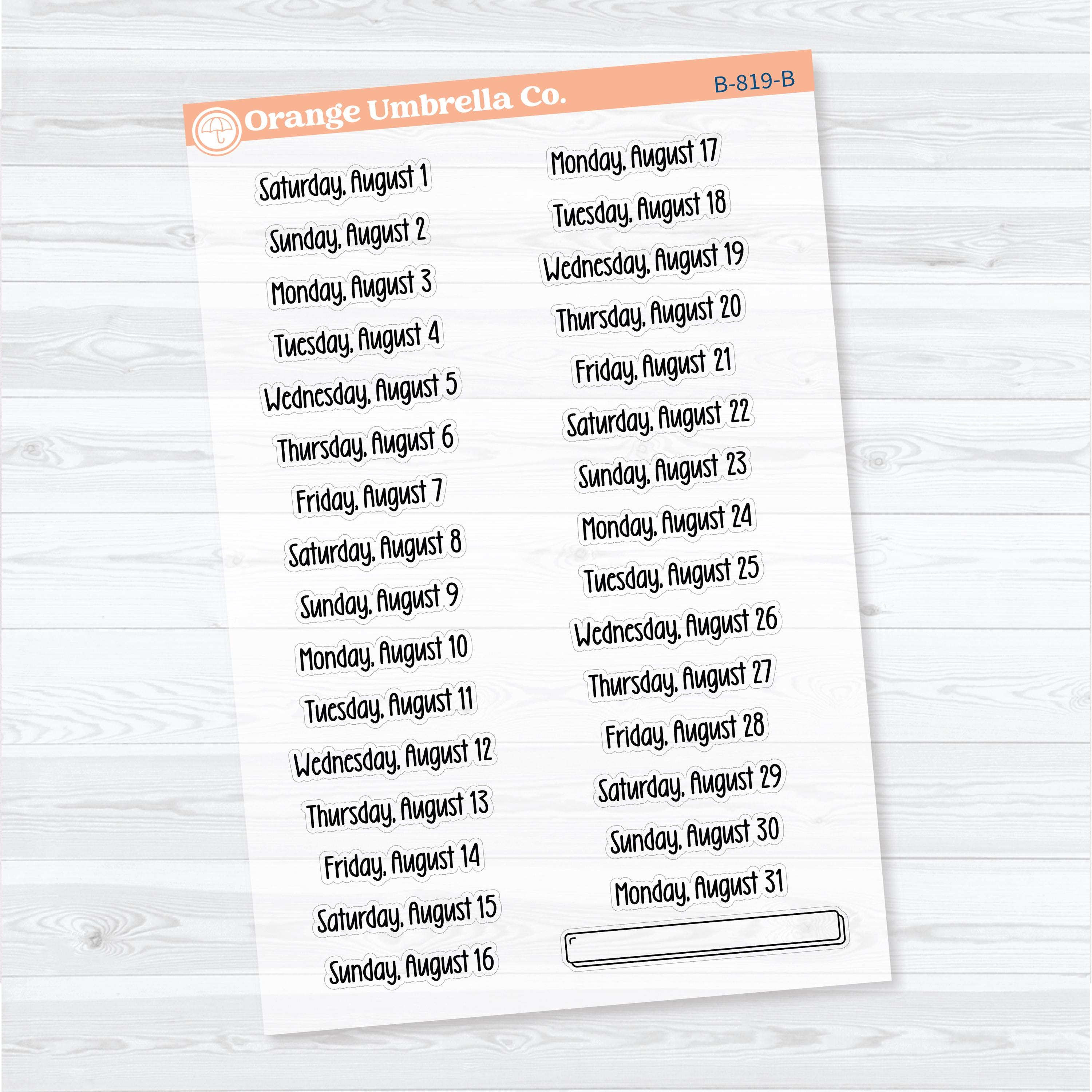 2026 Dates of the Month Stickers | F18 | Clear Matte Planner Stickers | B-818–823-BCM