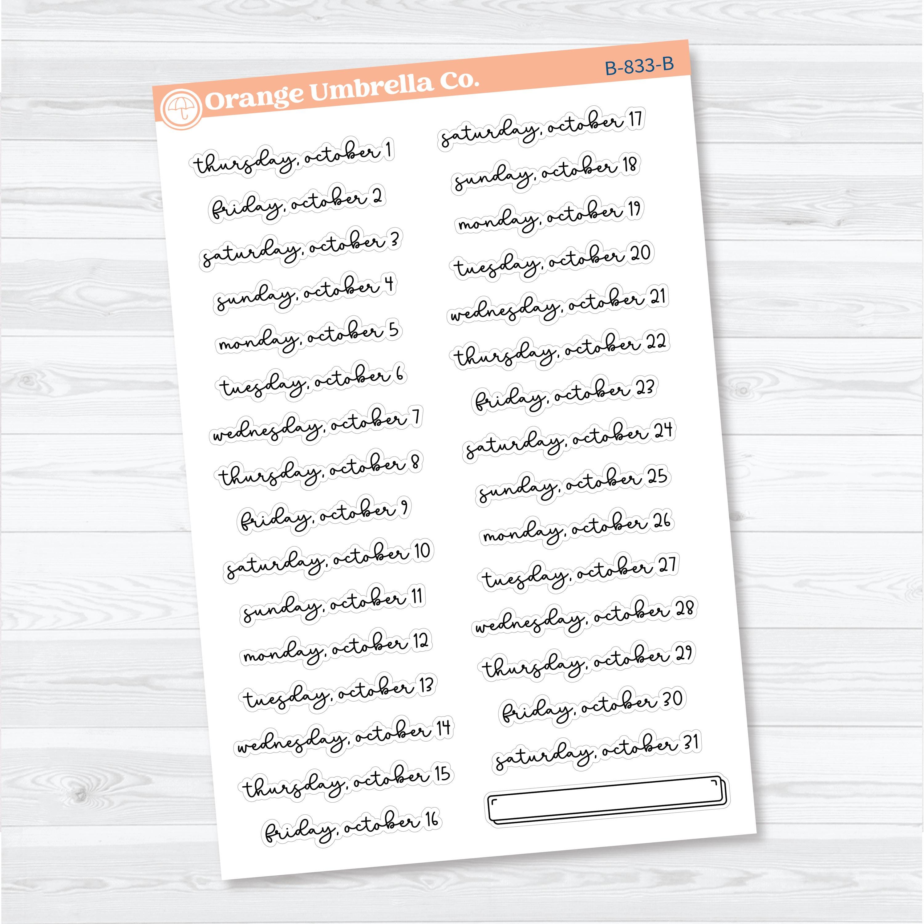 2026 Dates of the Month Stickers | F18 | Planner Stickers | B-830-835-B