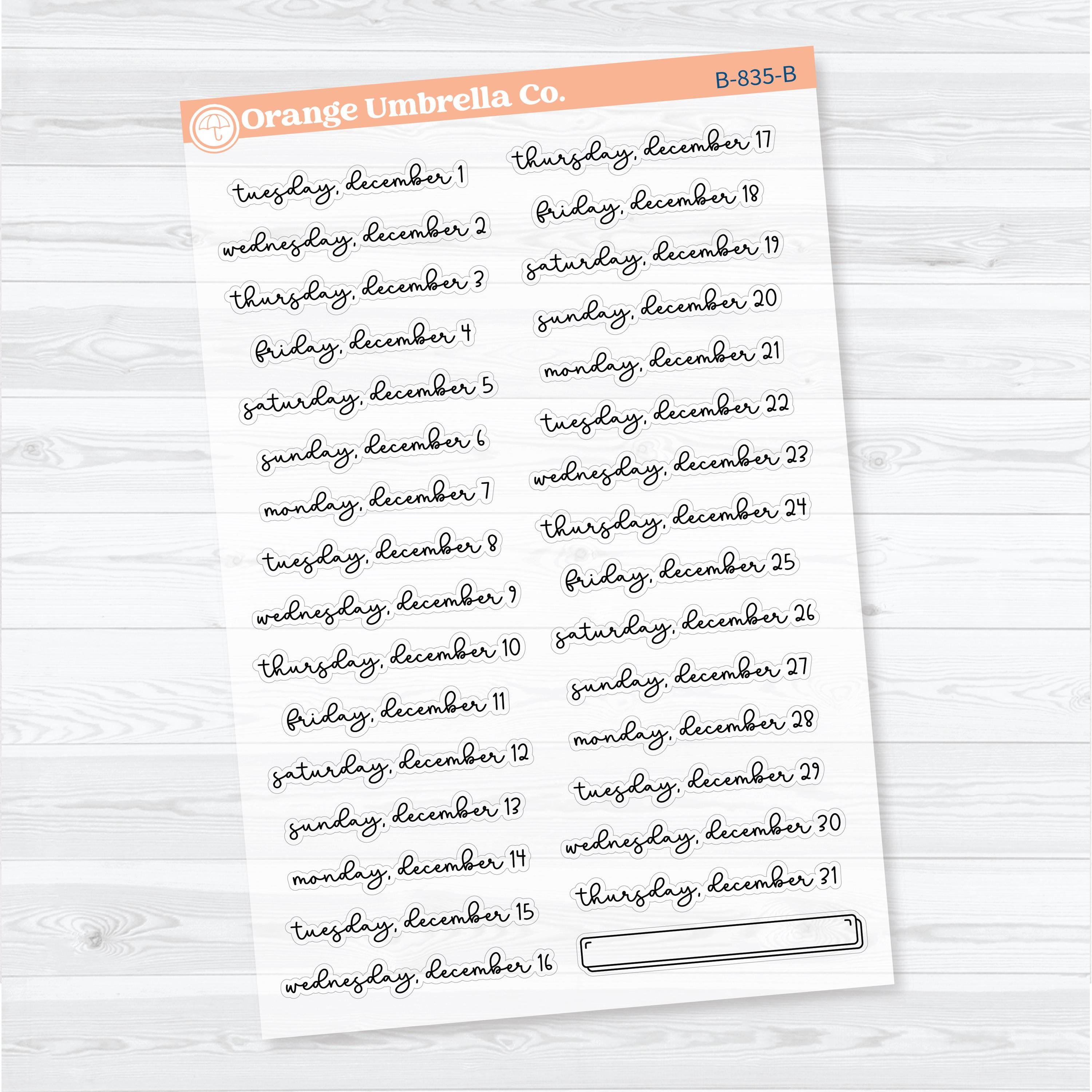 2026 Dates of the Month Stickers | F18 | Clear Matte Planner Stickers | B-830–835-BCM