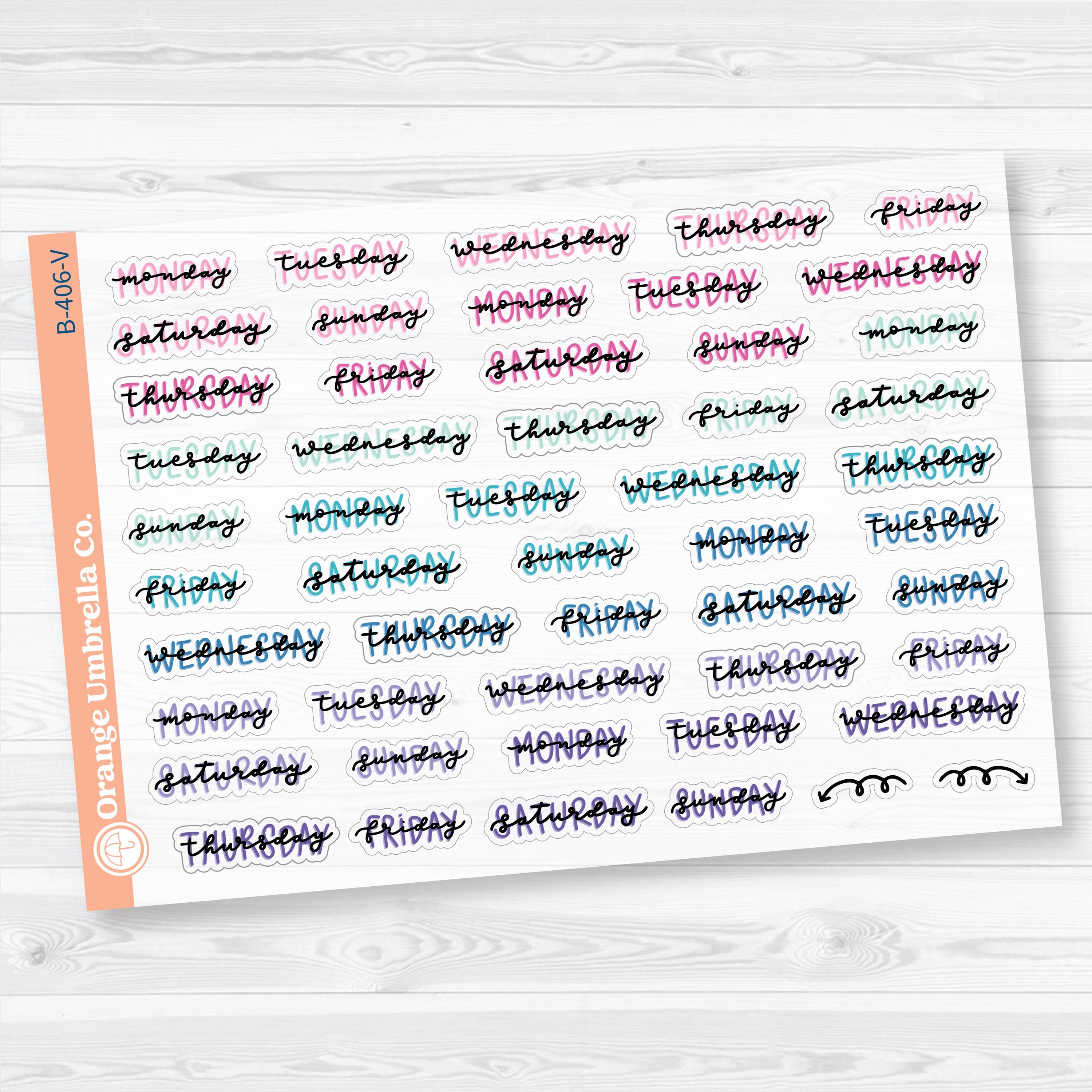 Hand Doodled Days of the Week Stickers | Clear Matte Planner Stickers | B-406-CM