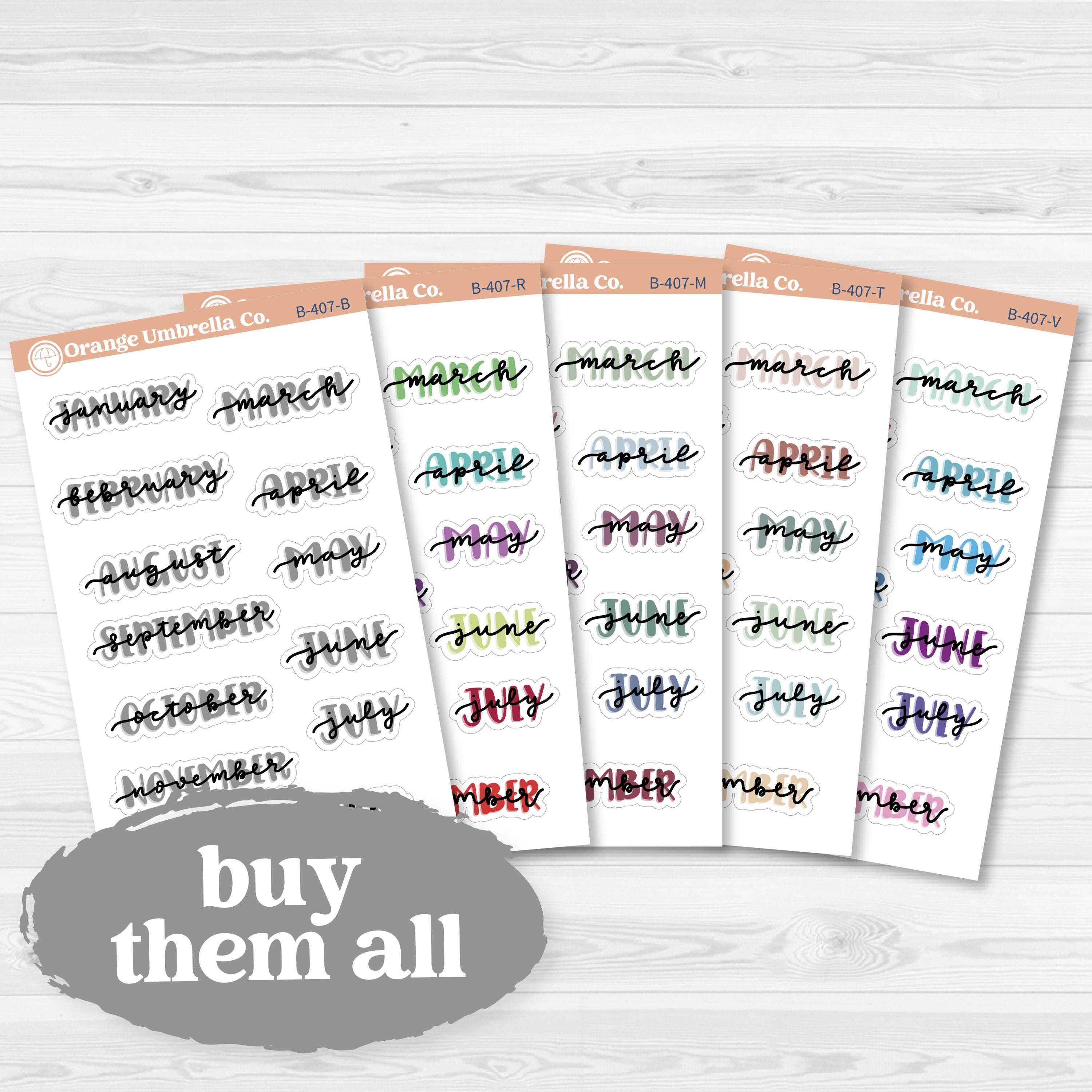 Hand Doodled Months of the Year Stickers | Layered Script Planner Stickers | B-407