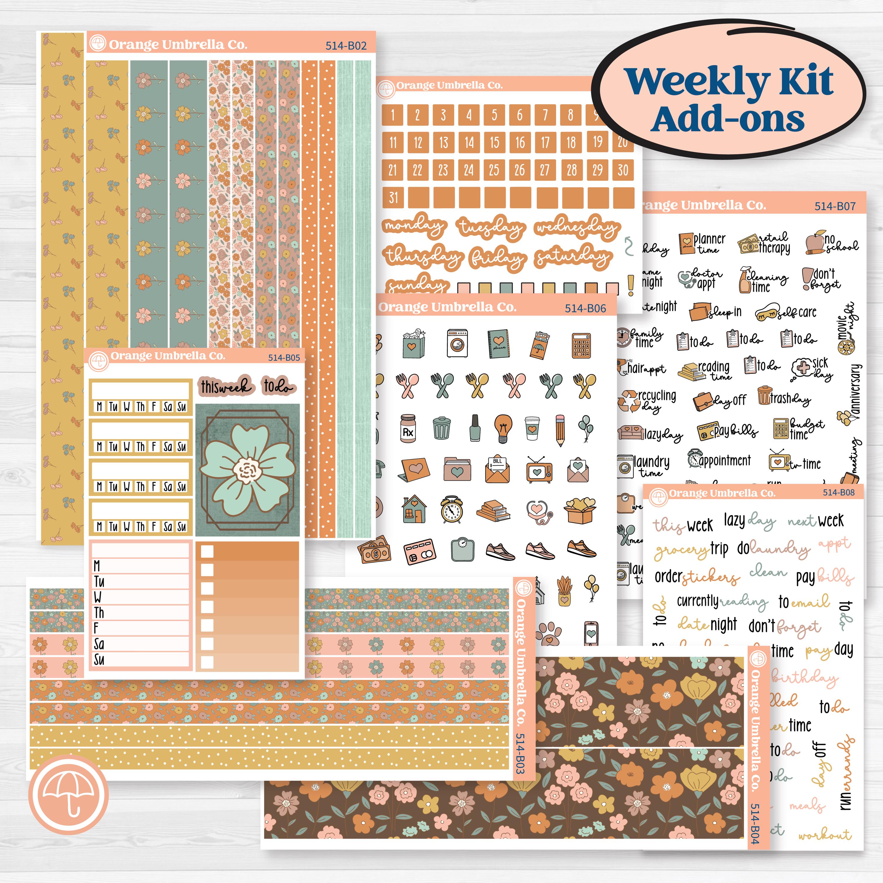 Early Spring Florals | Weekly Add-On Planner Kit Stickers | Grow | KIT-514-B