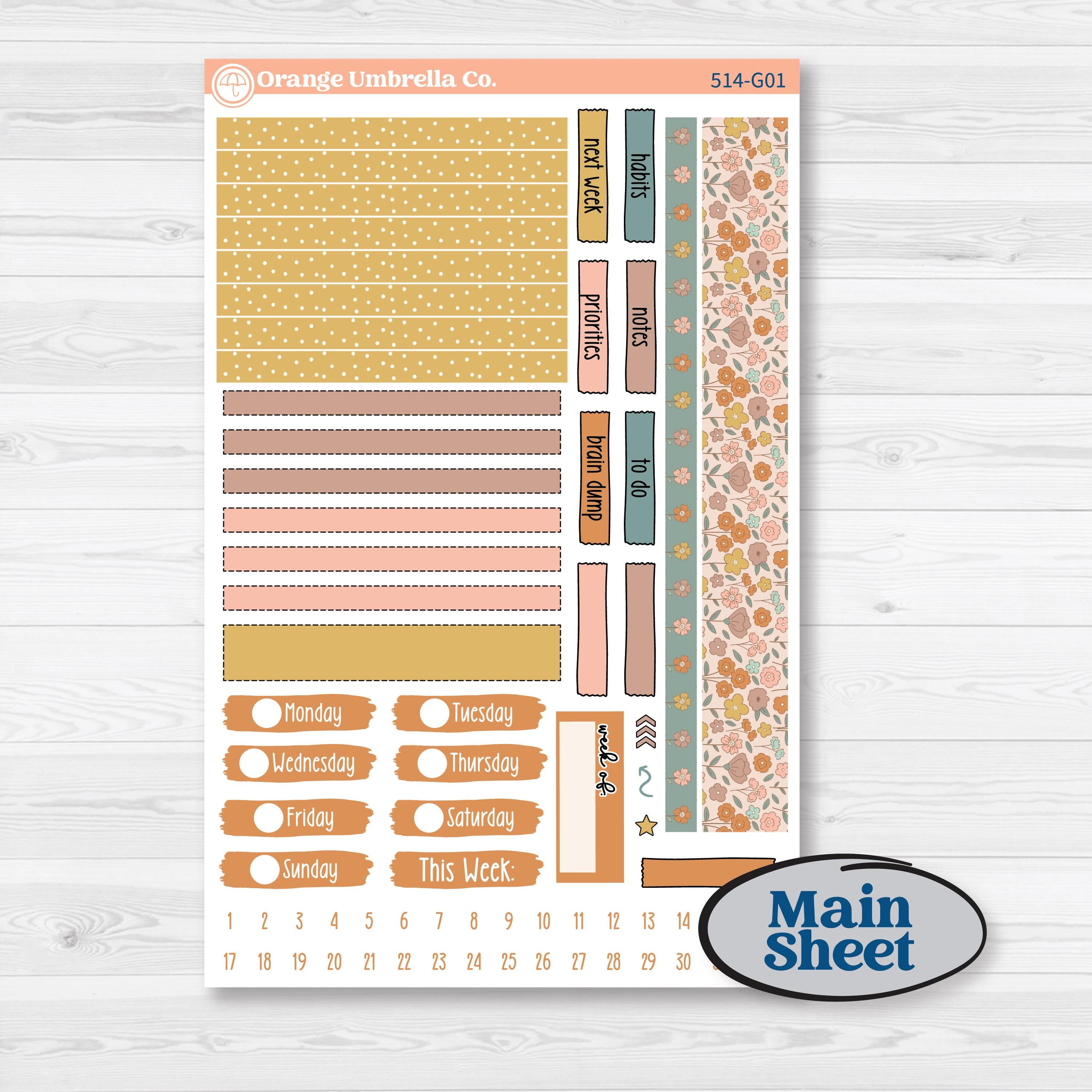 Early Spring Florals | Erin Condren Weekly Dashboard Planner Kit Stickers | Grow | KIT-514-G