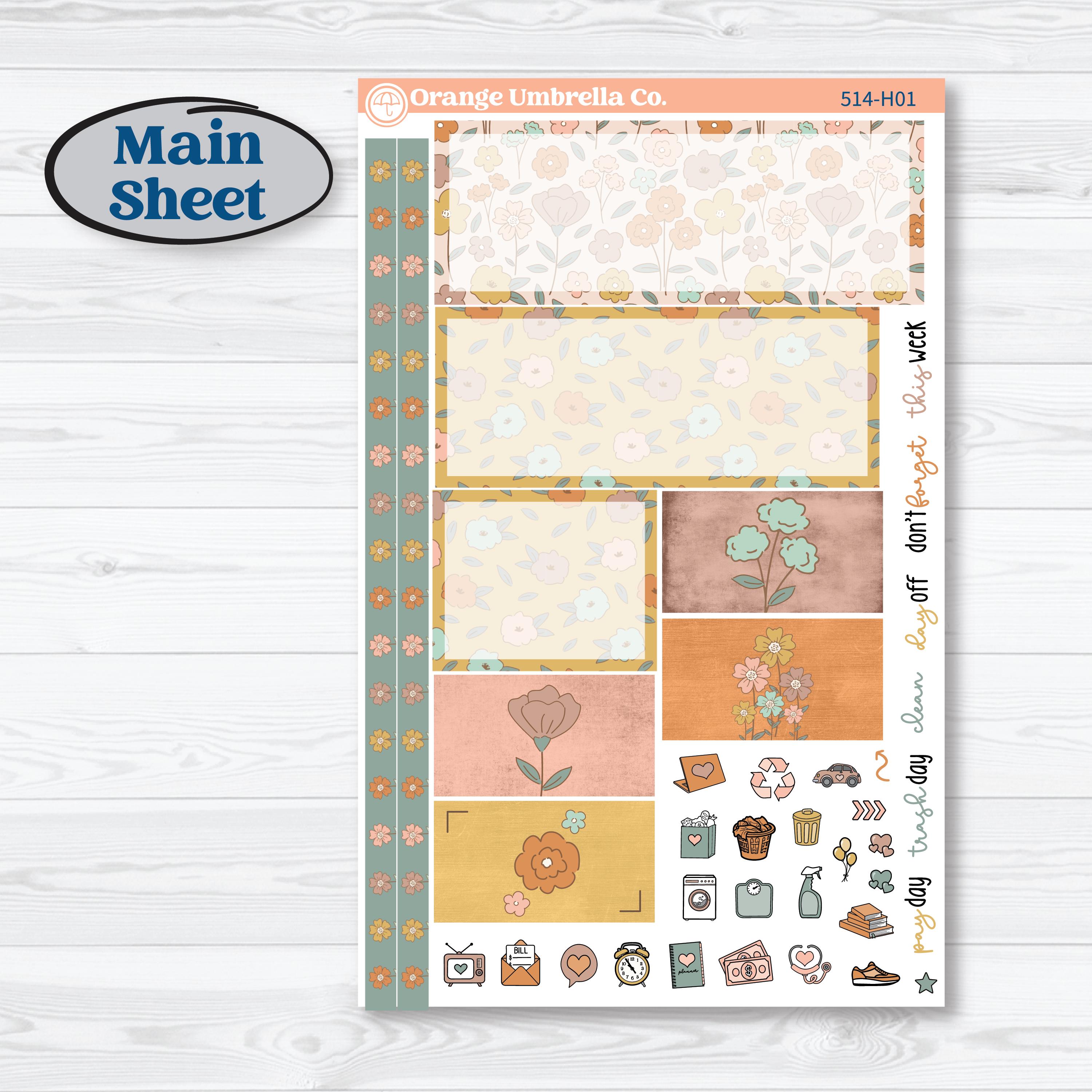 Early Spring Florals | Plum Vertical Priorities 7x9 Planner Kit Stickers | Grow | KIT-514-H