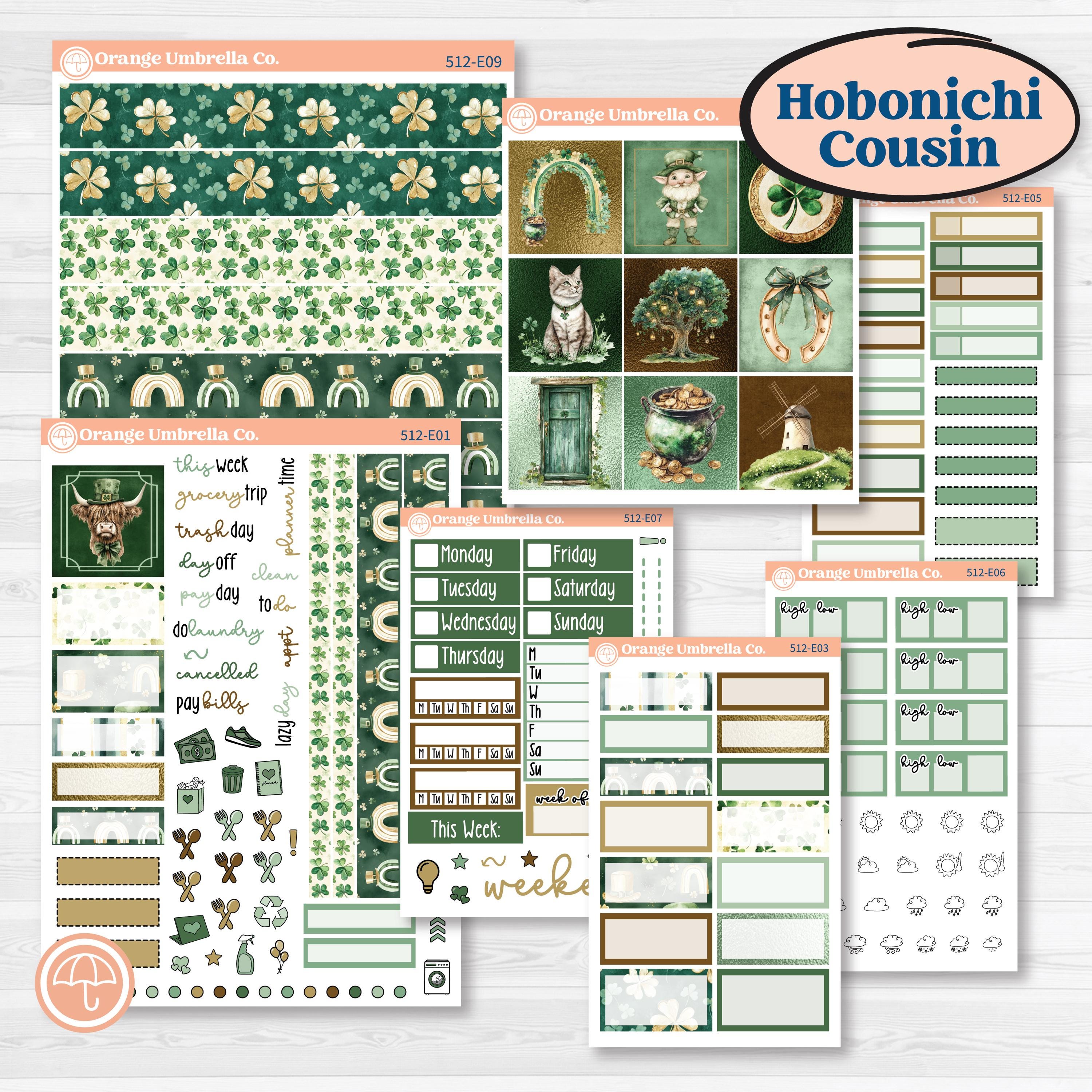 St. Patrick’s Day | Hobonichi Cousin Weekly & Daily Planner Kit Stickers | Emerald Isle | KIT-512-E